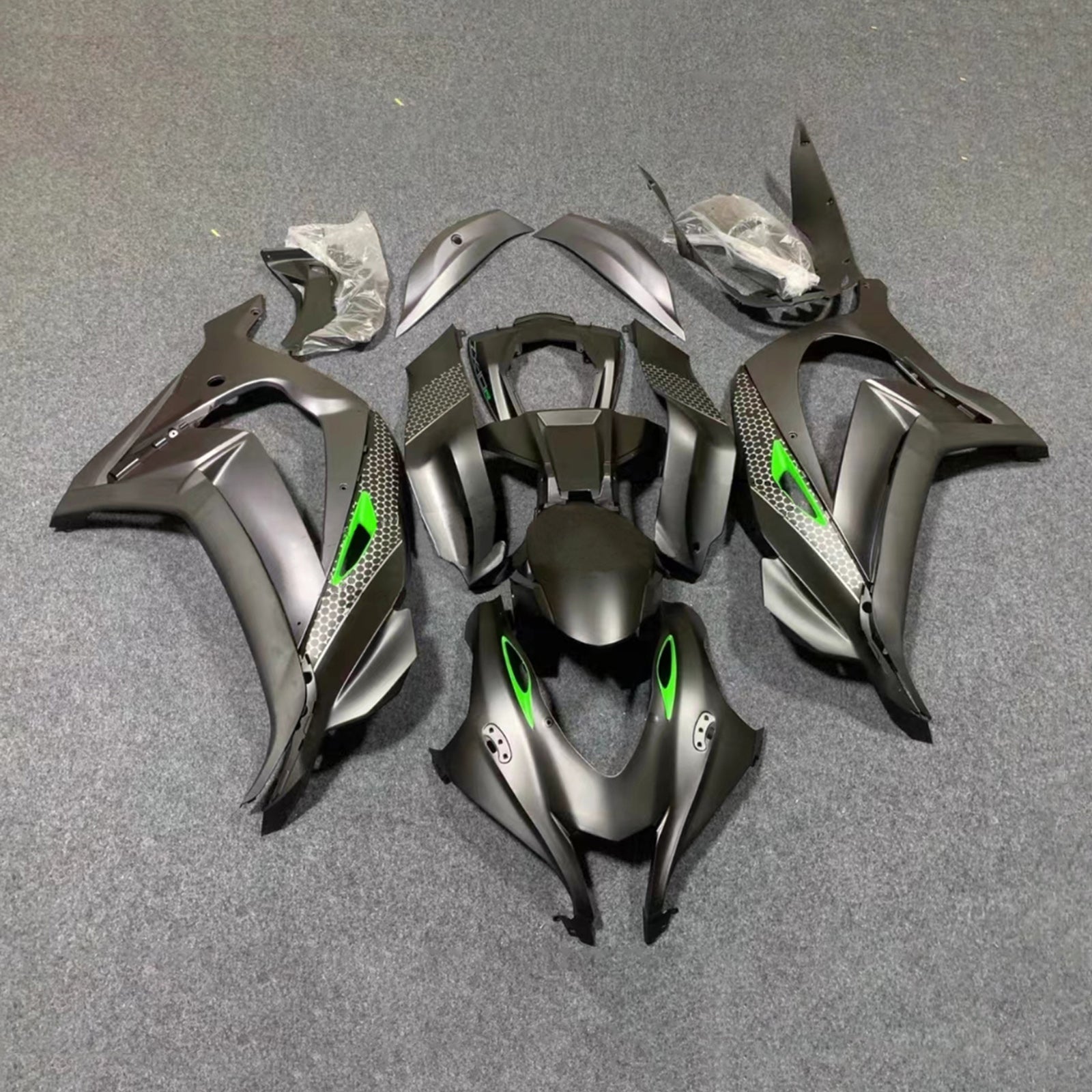 Amotopart 2016-2020 Kawasaki ZX10R Matte Grey&Green Fairing Kit