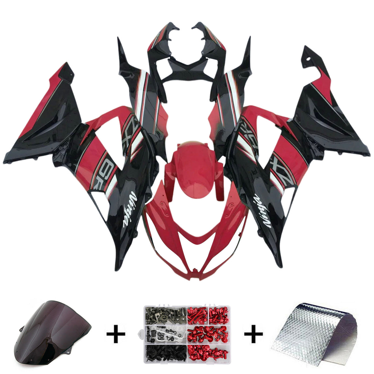 Amotopart 2013-2018 Kawasaki ZX6R 636 Kit de carénage noir rouge