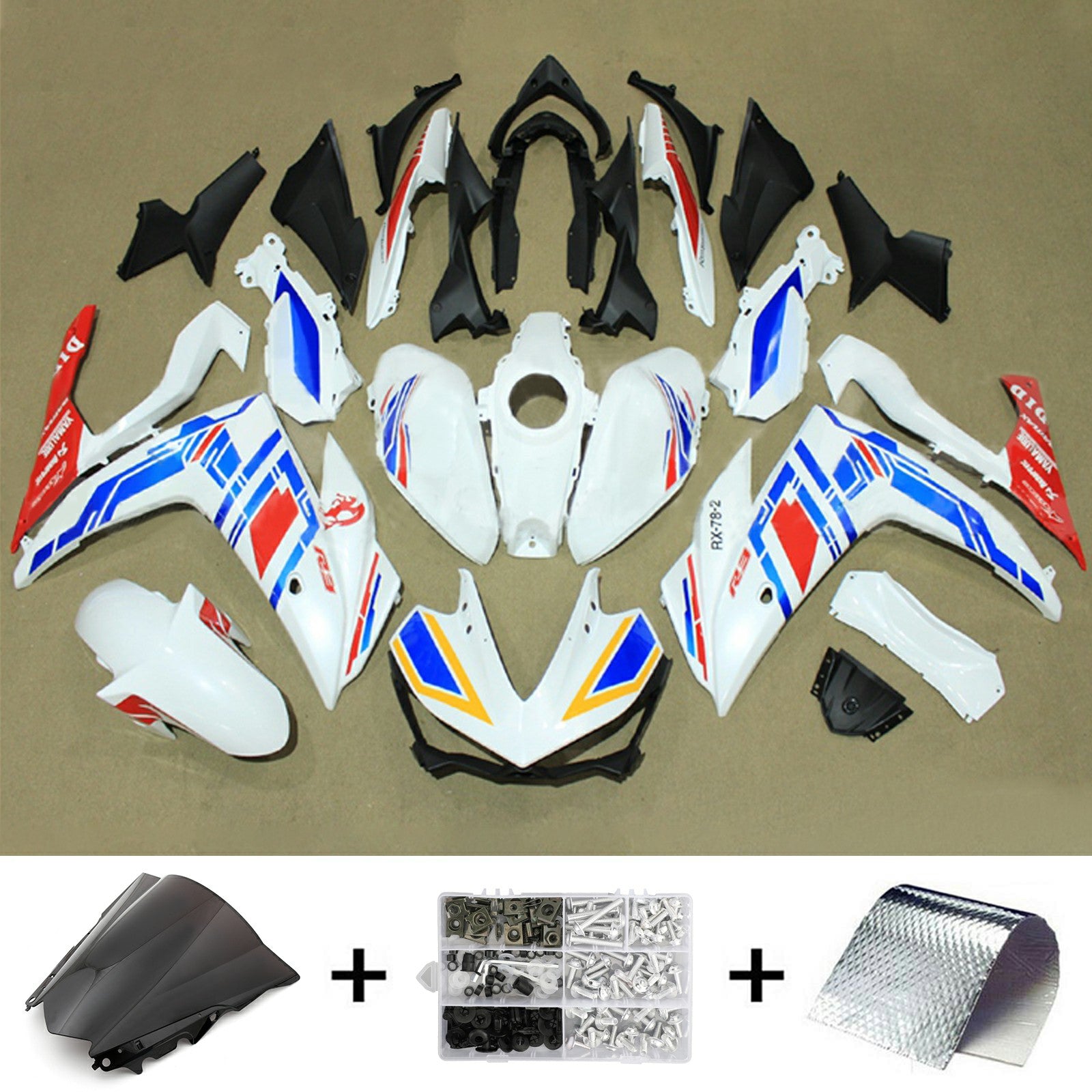 Amotopart YZF-R3 2014-2018 R25 2015-2017 Yamaha Kit de carénage blanc et bleu