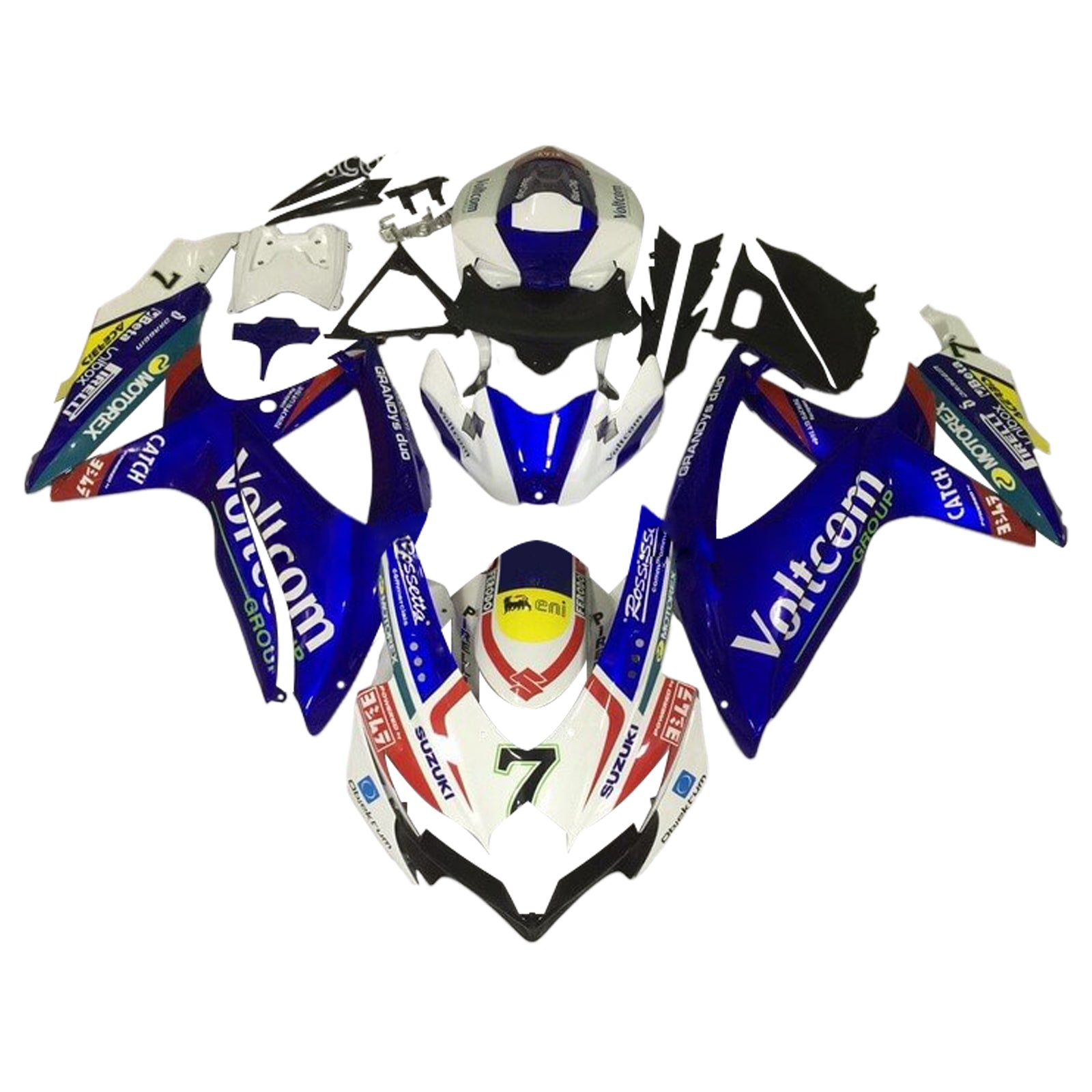 Amotopart 2008-2010 K8 GSXR 600/750 Suzuki Bleu & Blanc Style 6 Kit de carénage