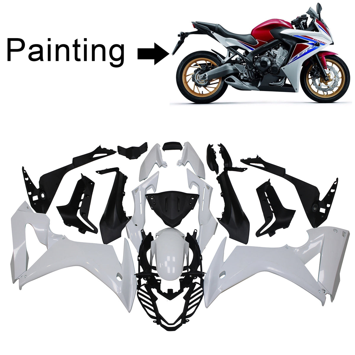 Amotopart 2017-2019 Honda CBR650F Kit de carenado blanco y azul