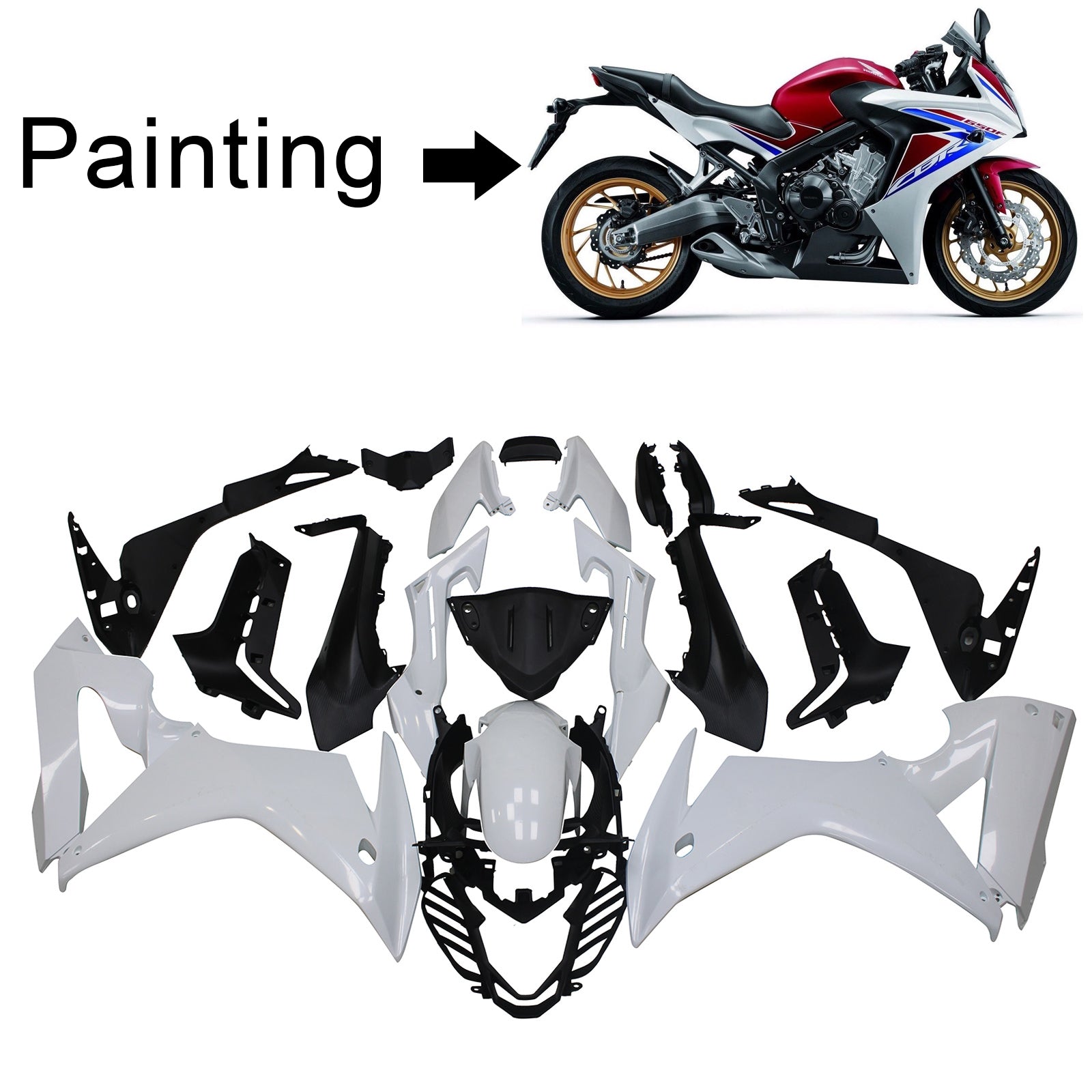 Amotopart 2017-2019 Honda CBR650F White&Blue Fairing Kit