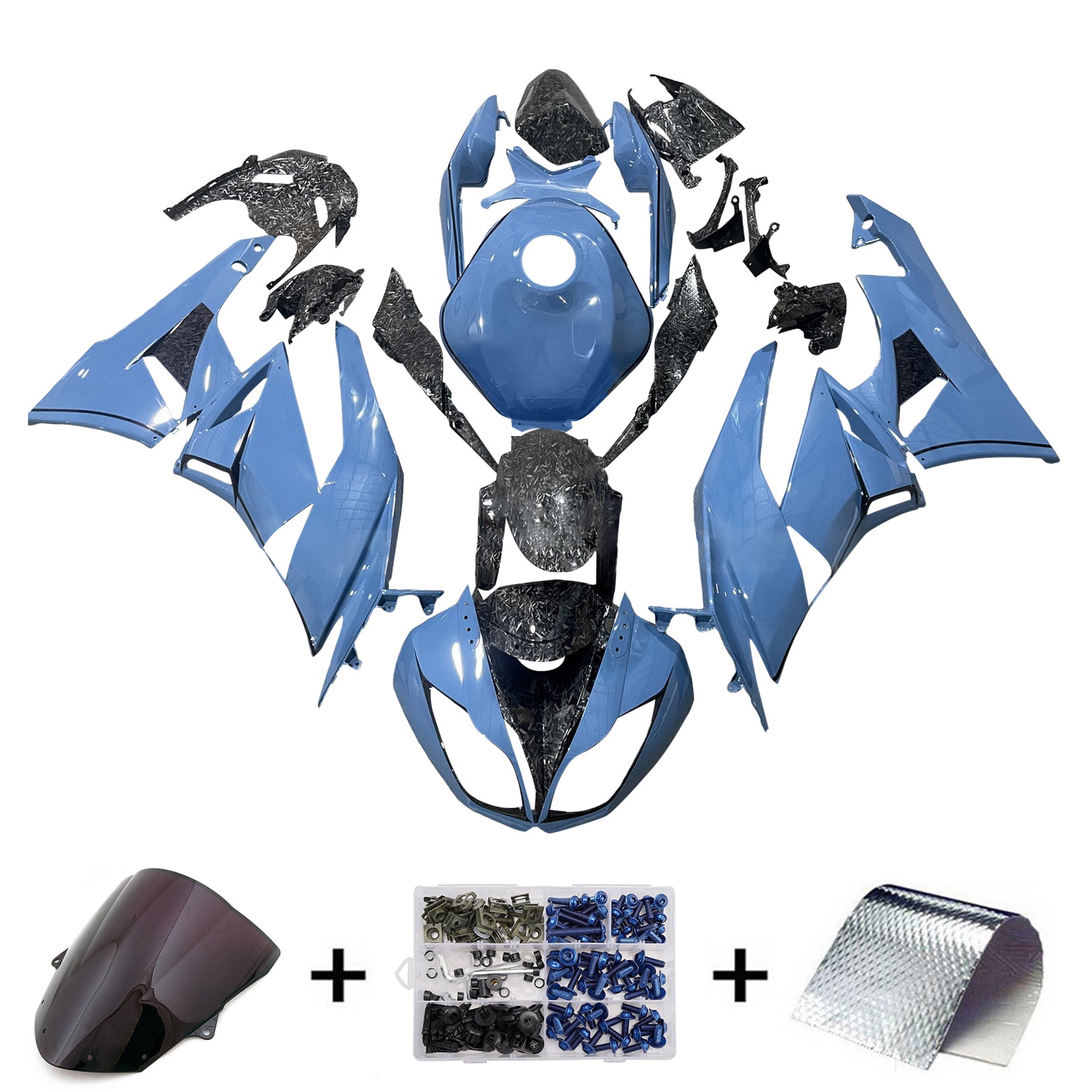 Amotopart 2009-2012 Kawasaki ZX6R 636 Blue Forged Carbon Fairing Kit