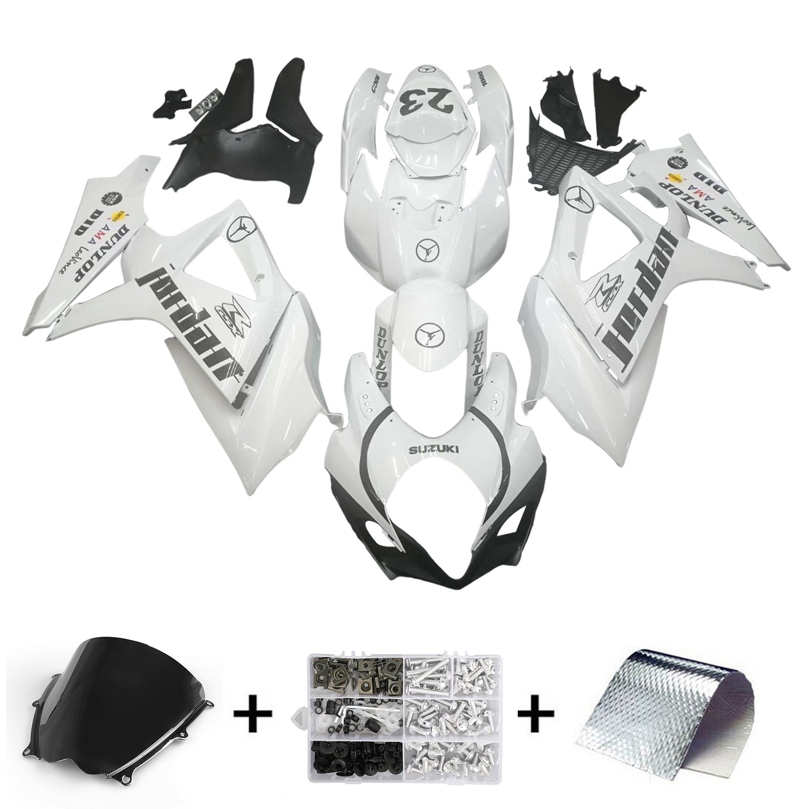 Amotopart 2007-2008 Suzuki GSXR1000 White Black Fairing Kit