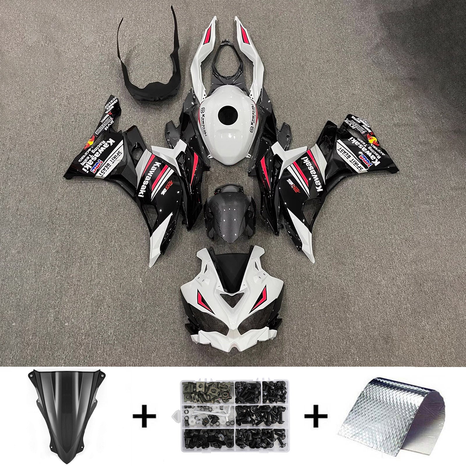 Amotopart 2019-2024 Ninja ZX-25R ZX-4R ZX-4RR Kawasaki Kit de carénage noir et blanc