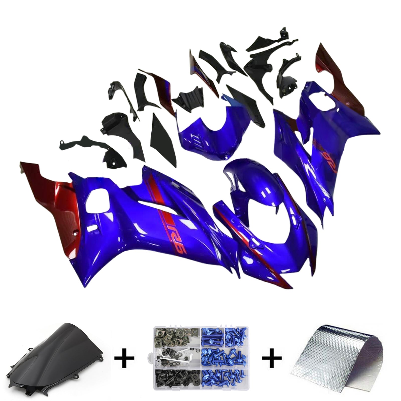 Amotopart 2017-2023 Yamaha YZF R6 Blue Dark Red Fairing Kit