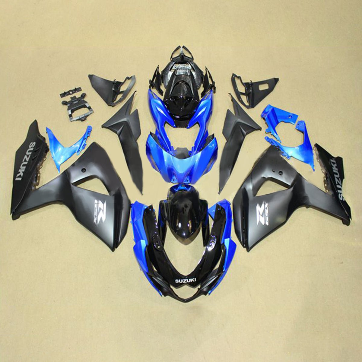 Amotopart 2009-2016 K9 GSXR1000 Suzuki Kit de carénage noir mat et bleu Style1