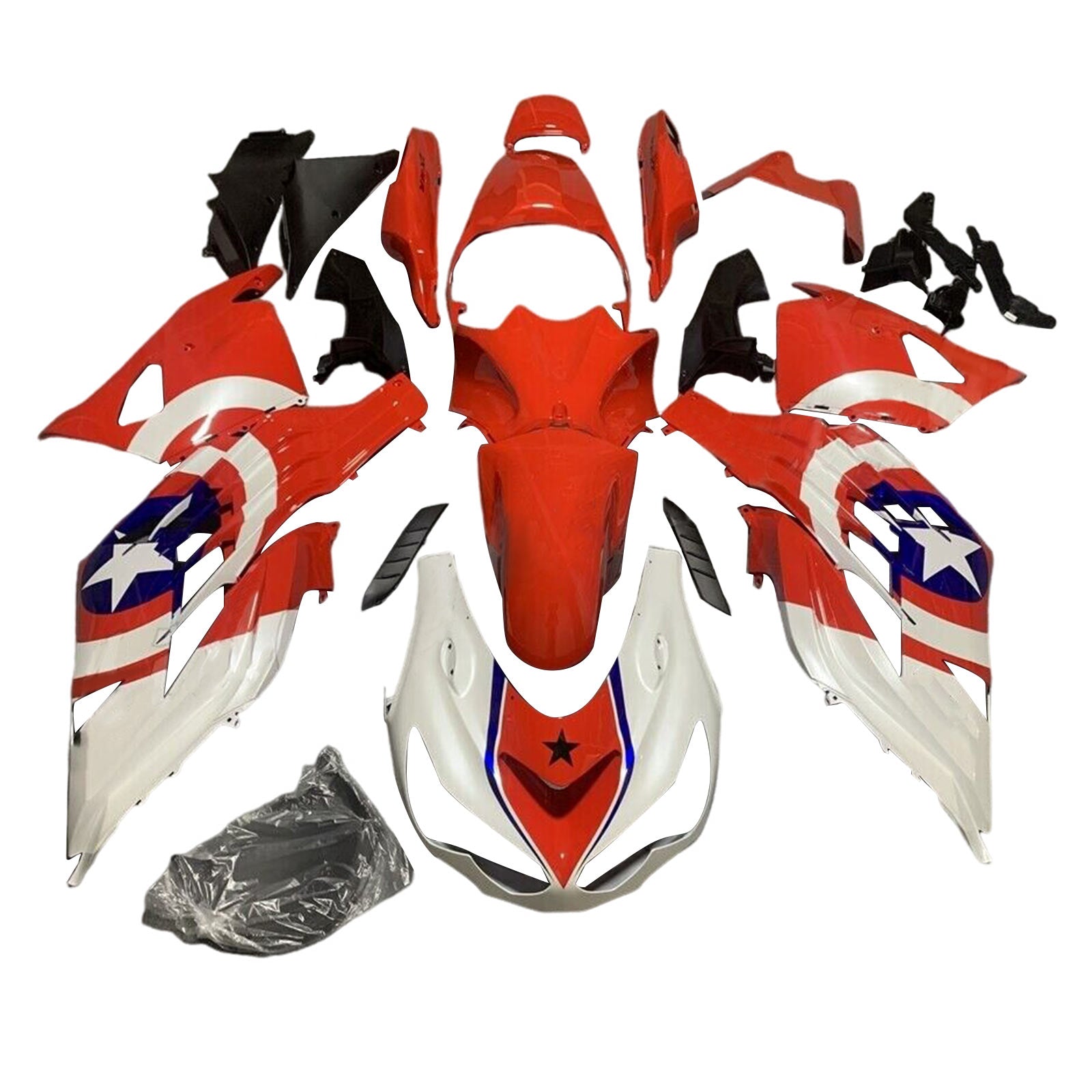 Amotopart 2012-2022 Kawasaki ZX14R ZZR1400 Orange Black White Star Fairing Kit