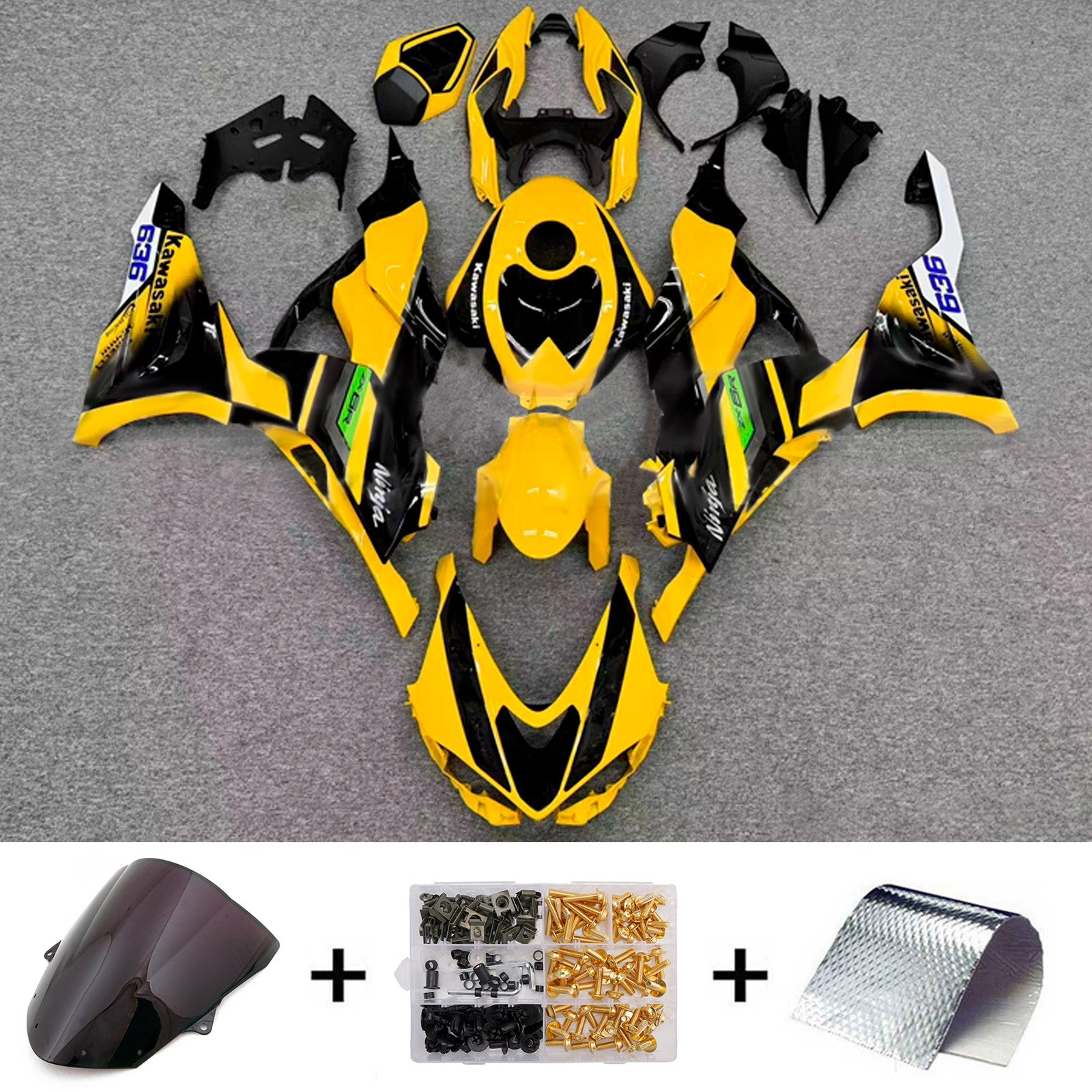 Amotopart 2024-2025 Kawasaki ZX-6R Yellow Black Fairing Kit