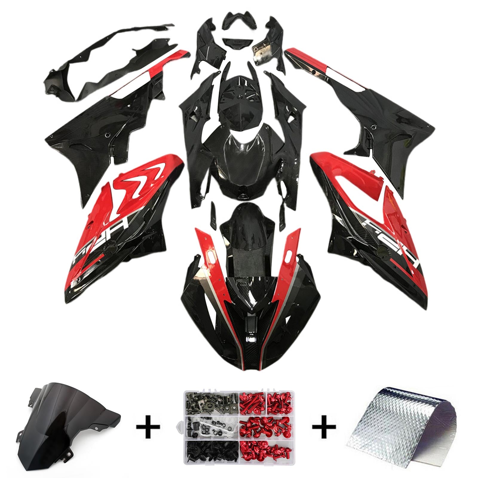 Kit de carénage Amotopart BMW S1000RR 2017-2018 noir et rouge Styl3