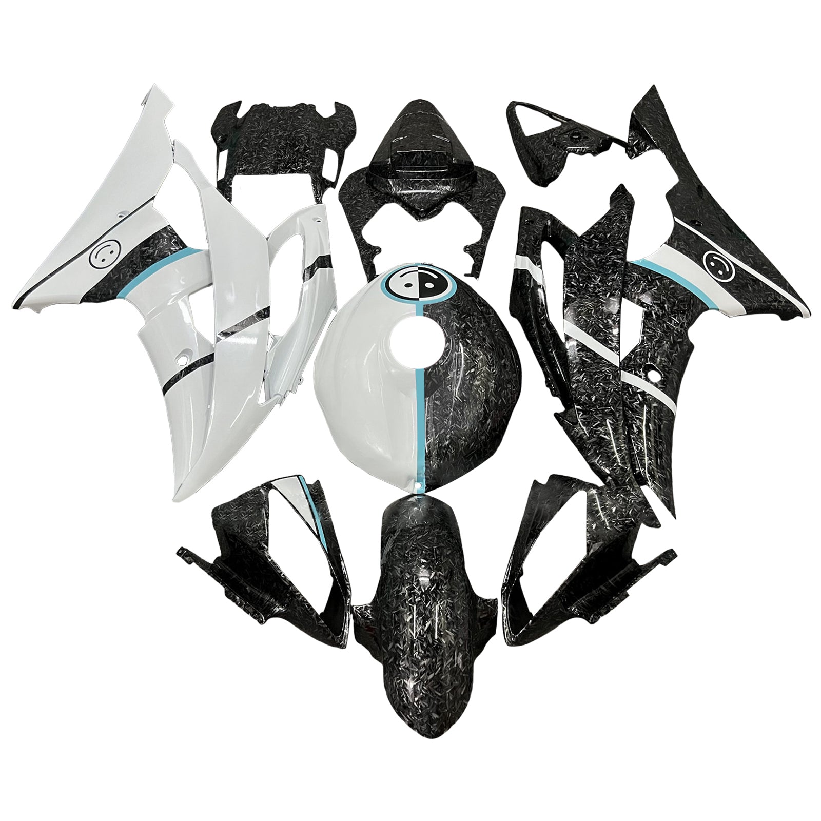 Amotopart 2008-2016 Yamaha YZF-R6 White & Black Forged Carbon Fiber Pattern Fairing Kit