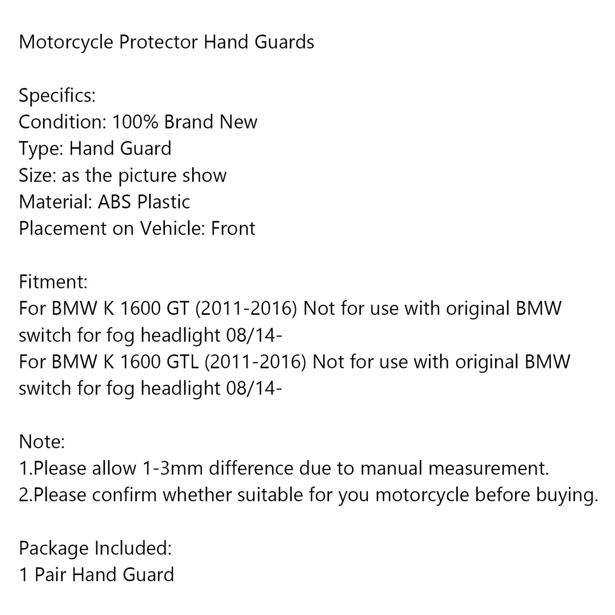 2011-2016 BMW K1600GT K1600GTL Handguard Handlebar Shells Protector