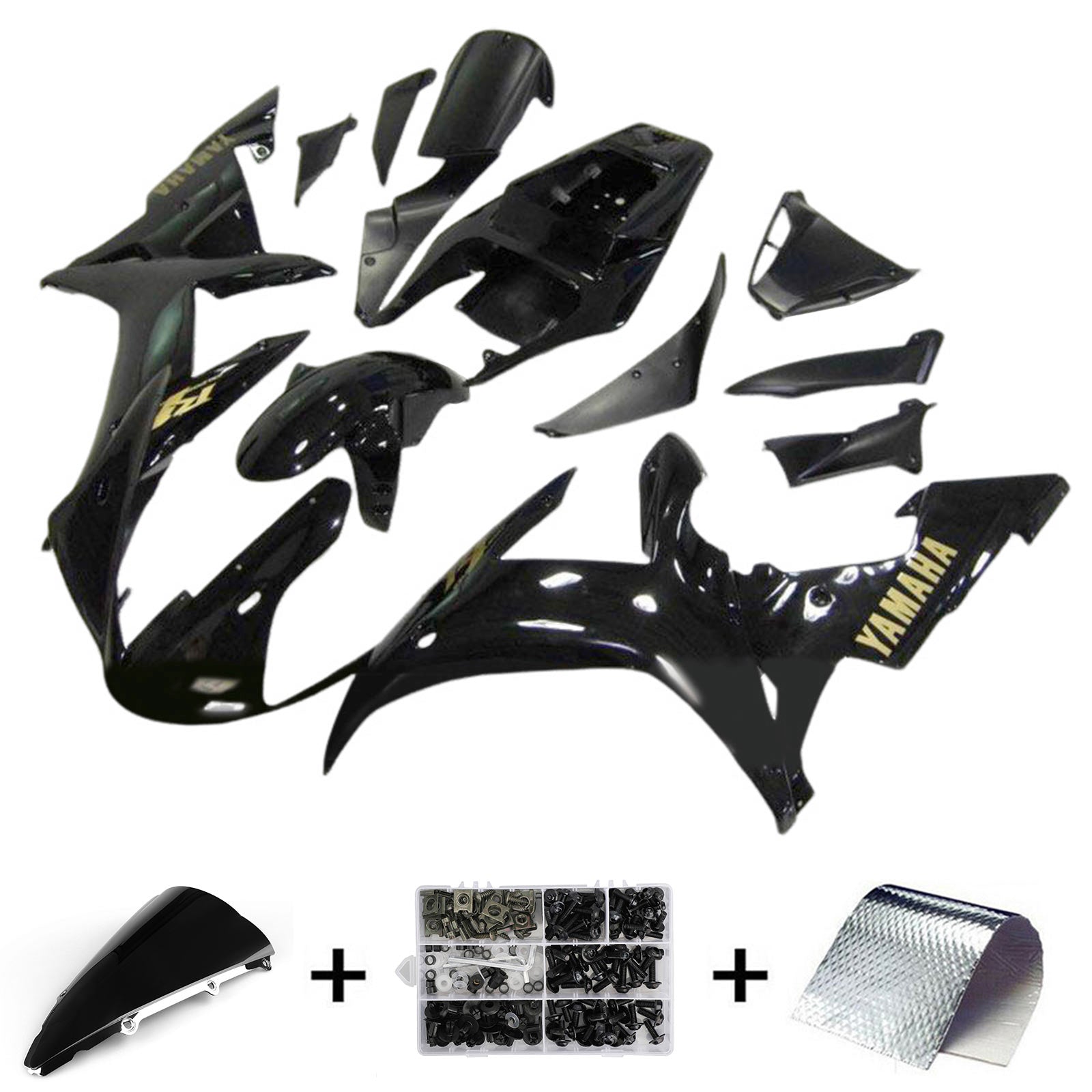 Amotopart 2002-2003 Yamaha YZF R1 Logo y kit de carenado negro