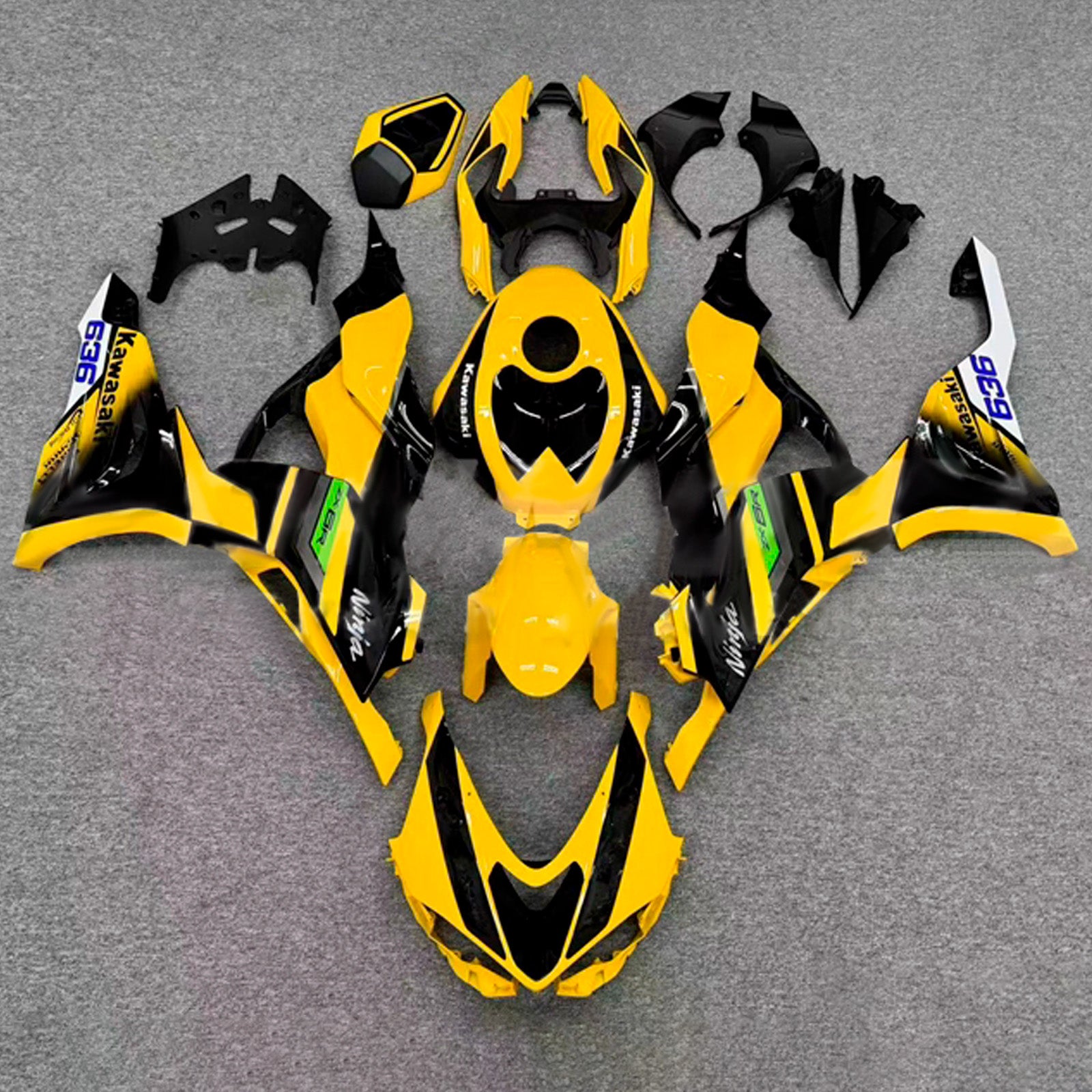 Amotopart 2024-2025 Kawasaki ZX-6R Yellow Black Fairing Kit