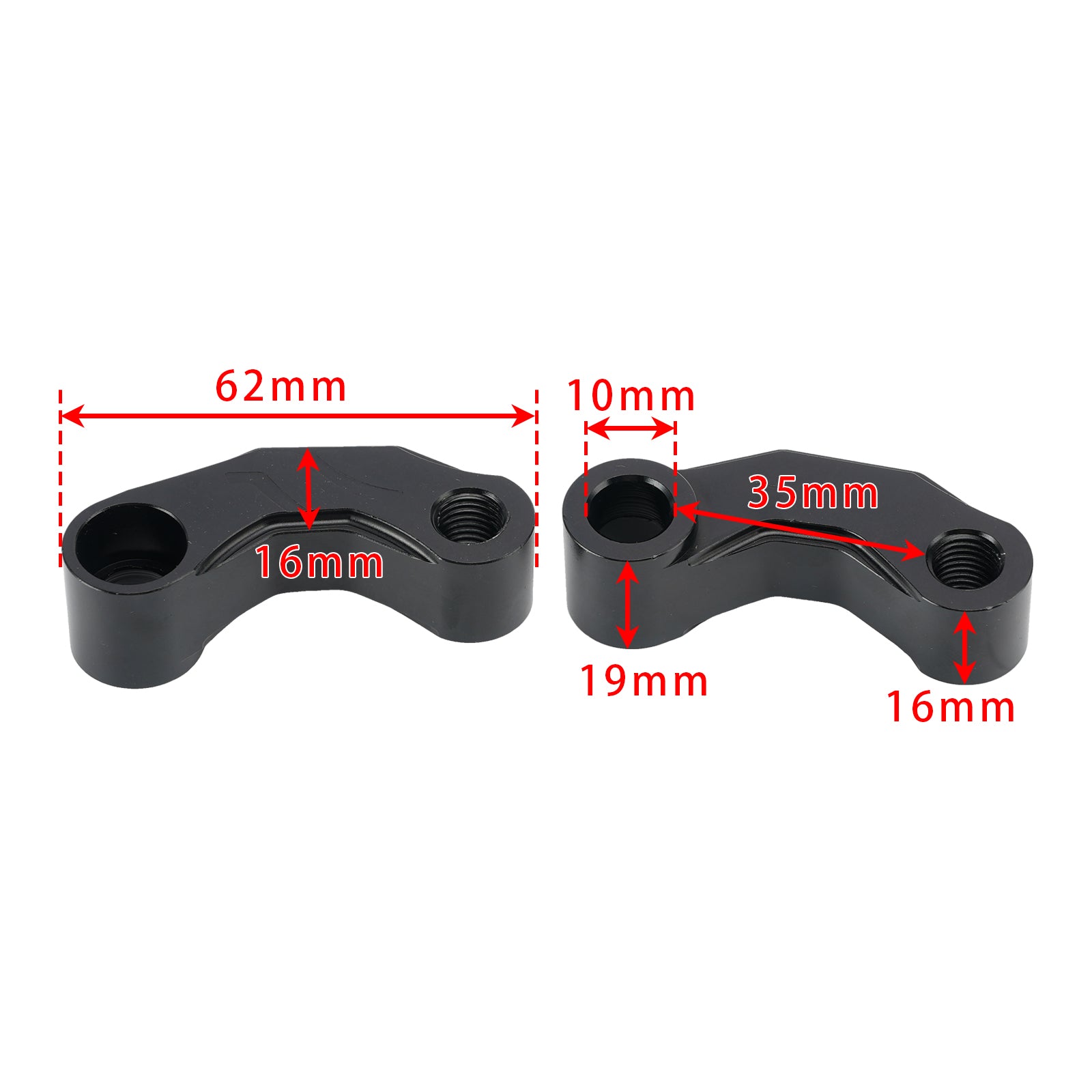 Paar schwarze Aluminium-Spiegelverlängerungen, Riser-Verlängerung, 10 mm, universell