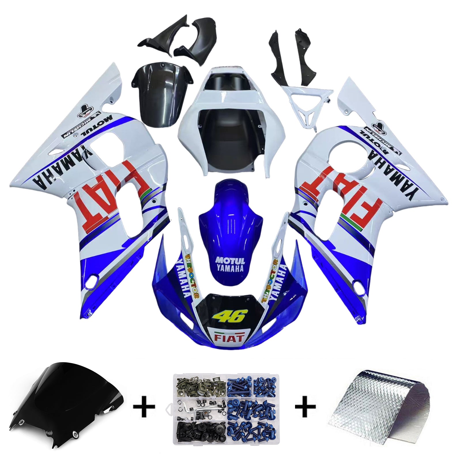 Amotopart 1998-2002 Yamaha YZF 600 R6 Blue White Red Fairing Kit