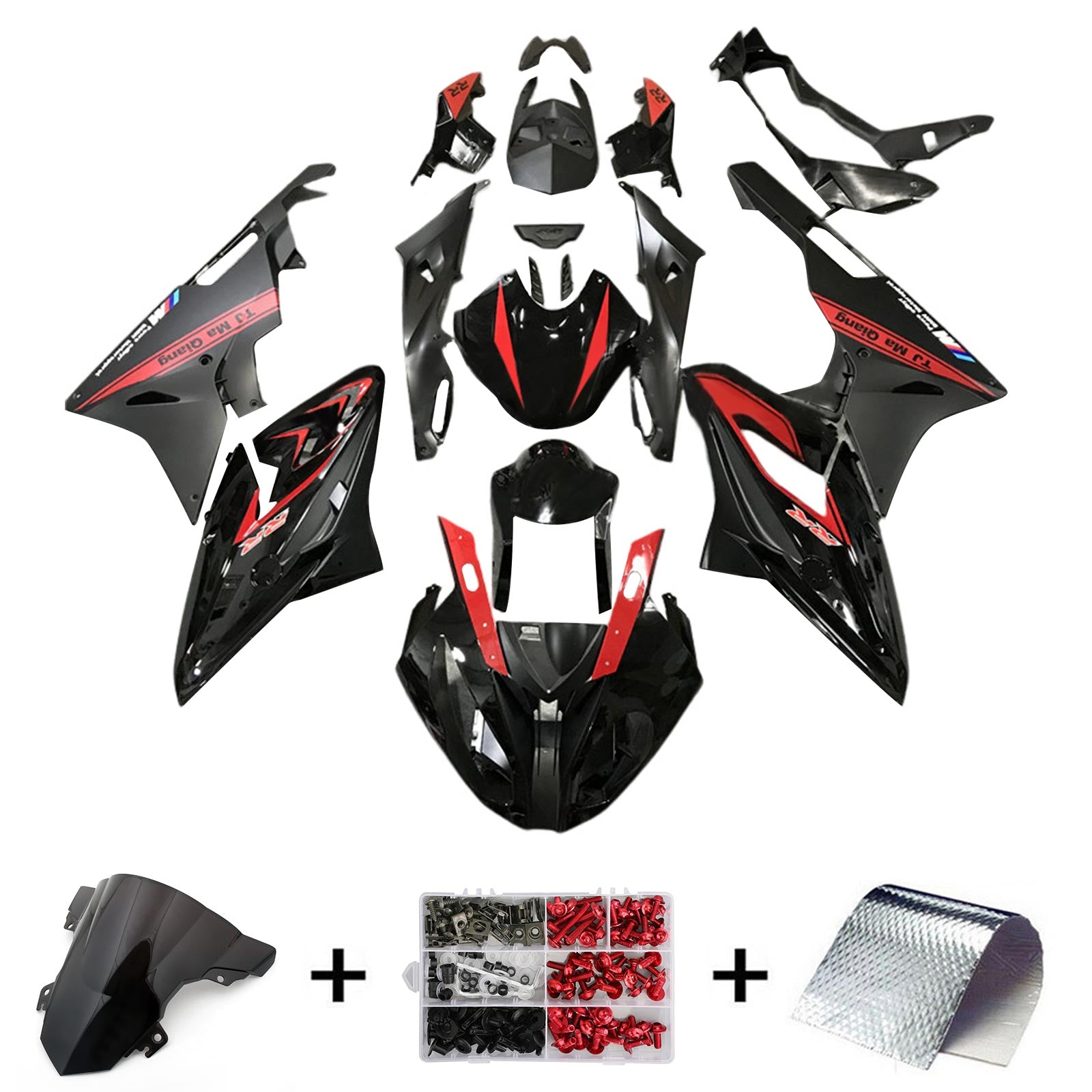 Kit de carénage Amotopart BMW S1000RR 2017-2018 noir et rouge Style9