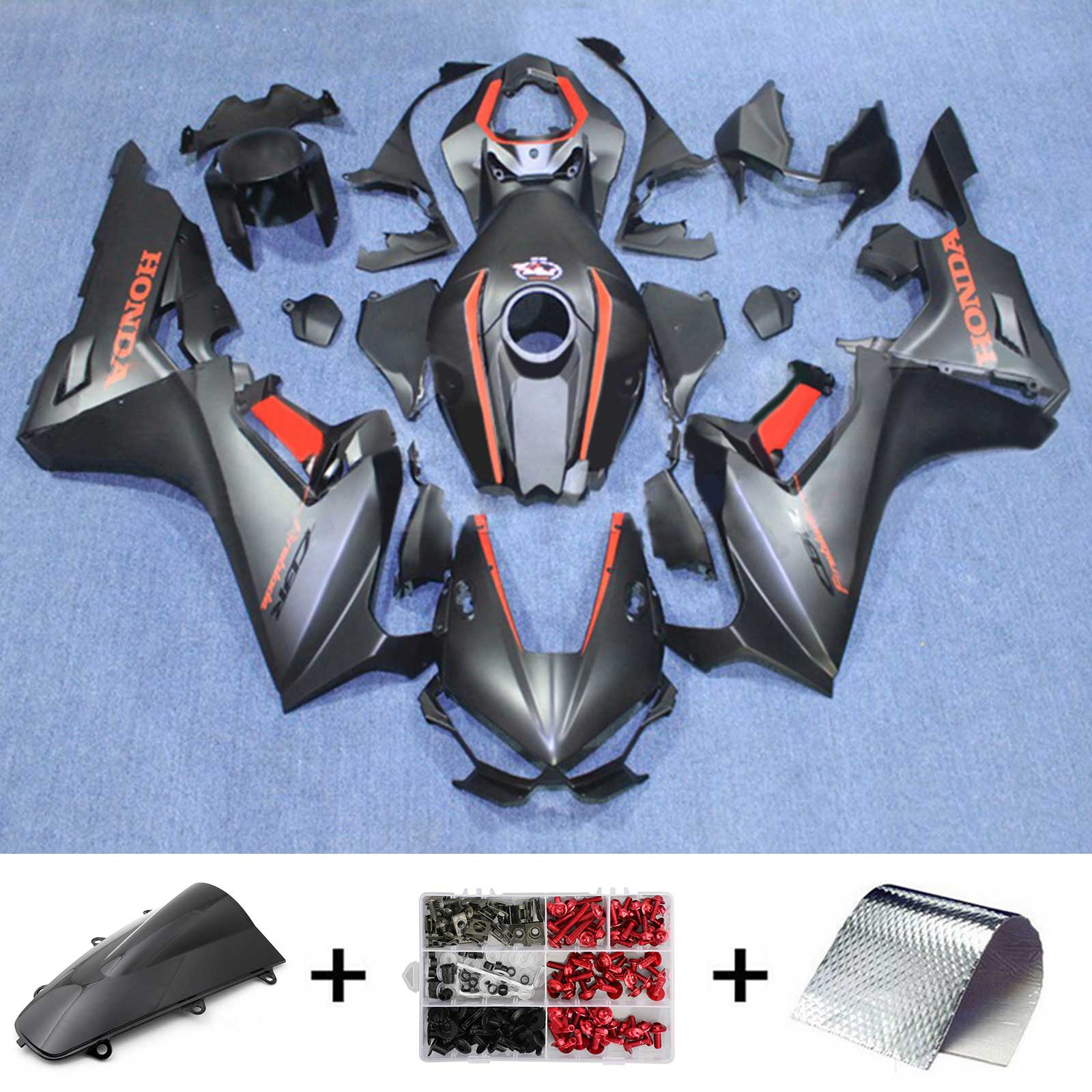 Amotopart 2017-2023 Honda CBR1000RR Fairing Black with Red Stripe Kit