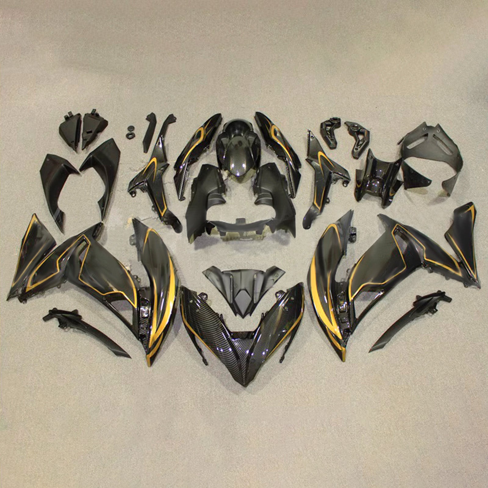 Amotopart 2017-2019 Kawasaki ER6F/Ninja650R Black Gold Fairing Kit