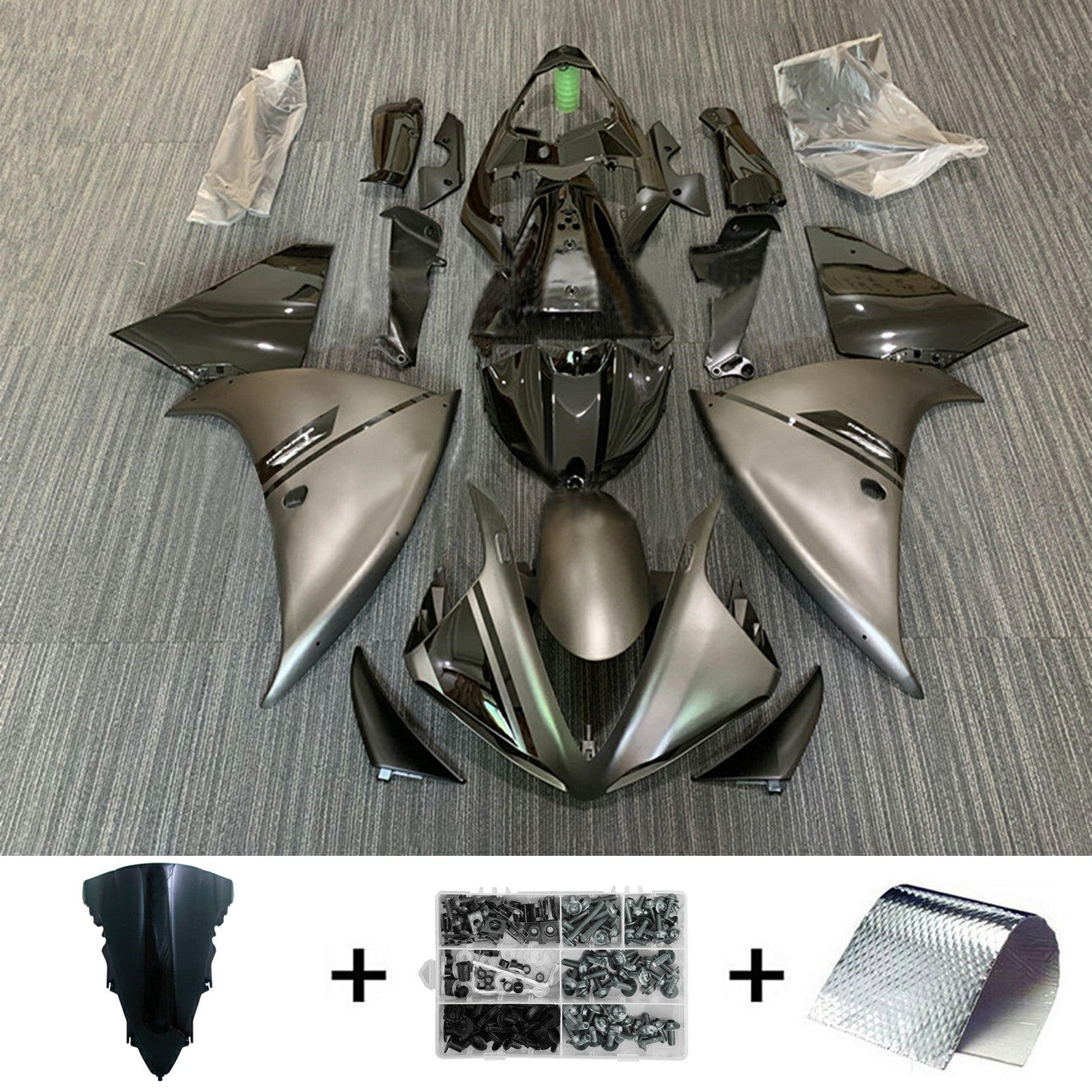 Amotopart 2009-2011 Yamaha YZF 1000 R1 Kit de carenado gris oscuro mate