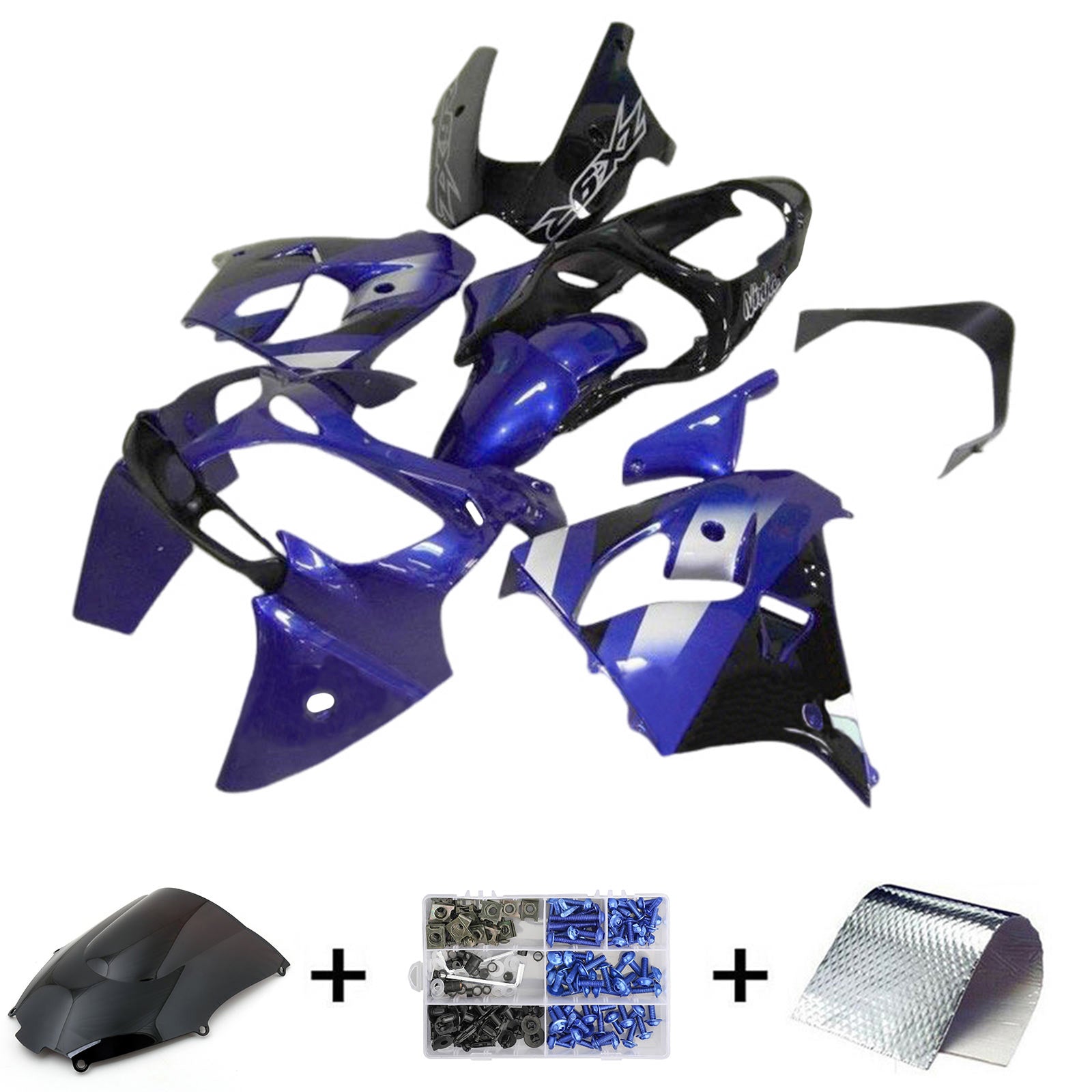 Amotopart 2000-2001 Kawasaki ZX9R Black Blue Fairing Kit