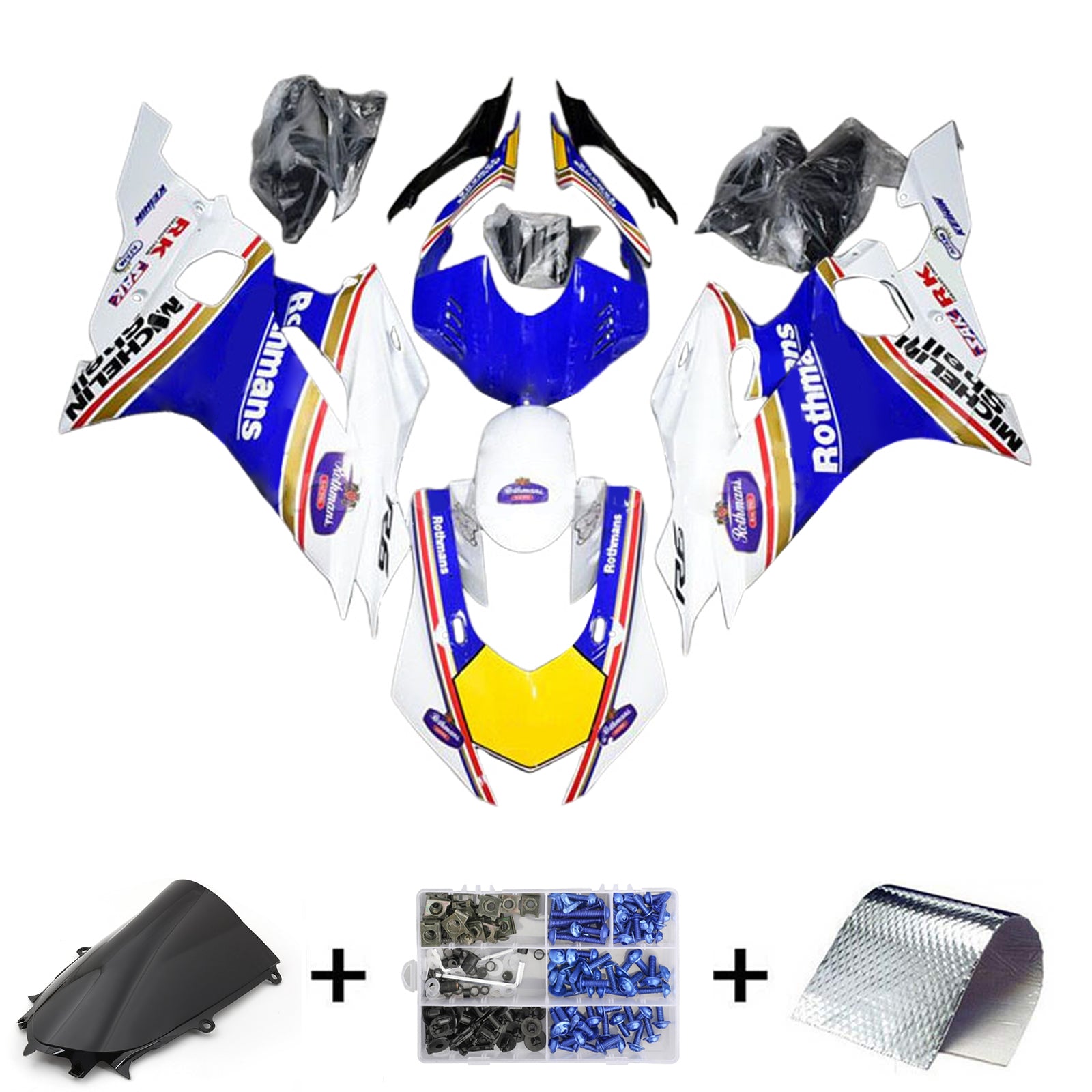 Amotopart 2017-2023 Yamaha YZF R6 Kit de carénage blanc bleu jaune