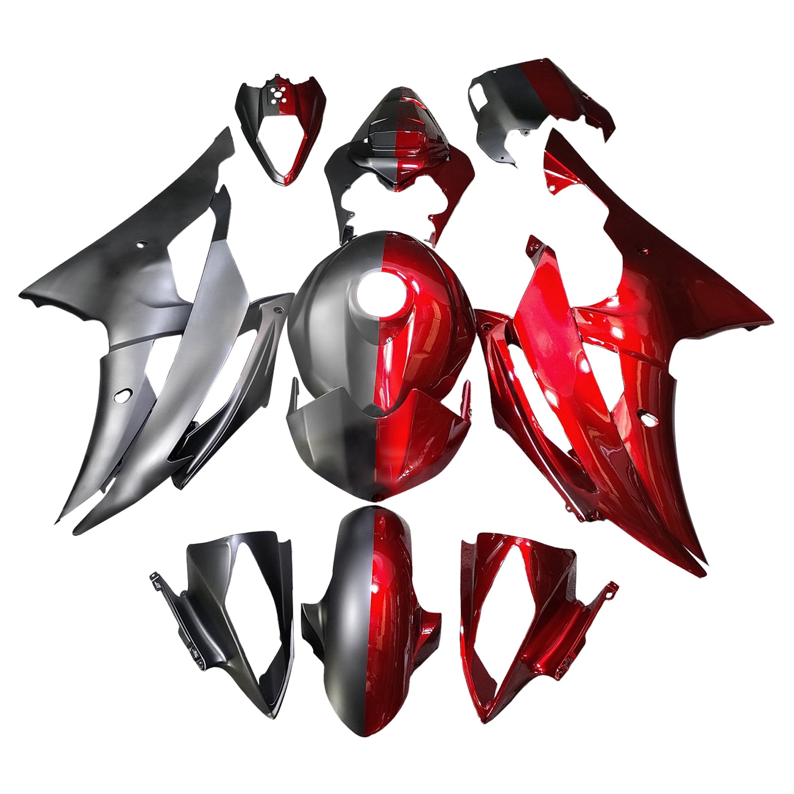 Amotopart 2008-2016 Yamaha YZF-R6 Red Black Grey Fairing Kit