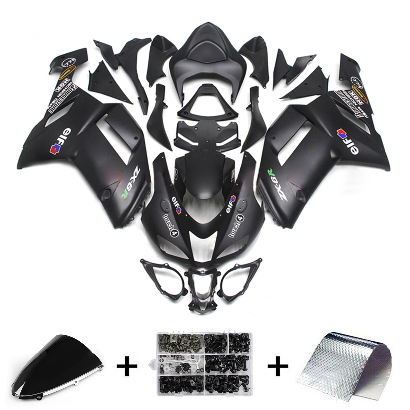 Amotopart 2007-2008 Kawasaki ZX6R 636 Matte Black Fairing Kit