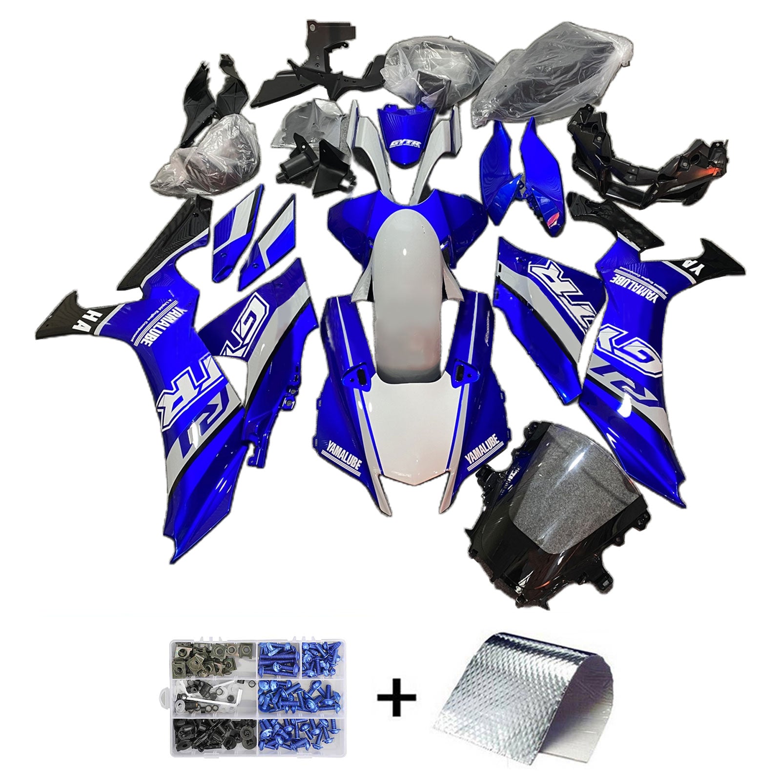 Amotopart 2020-2024 Yamaha YZF R1 Kit de carénage blanc bleu