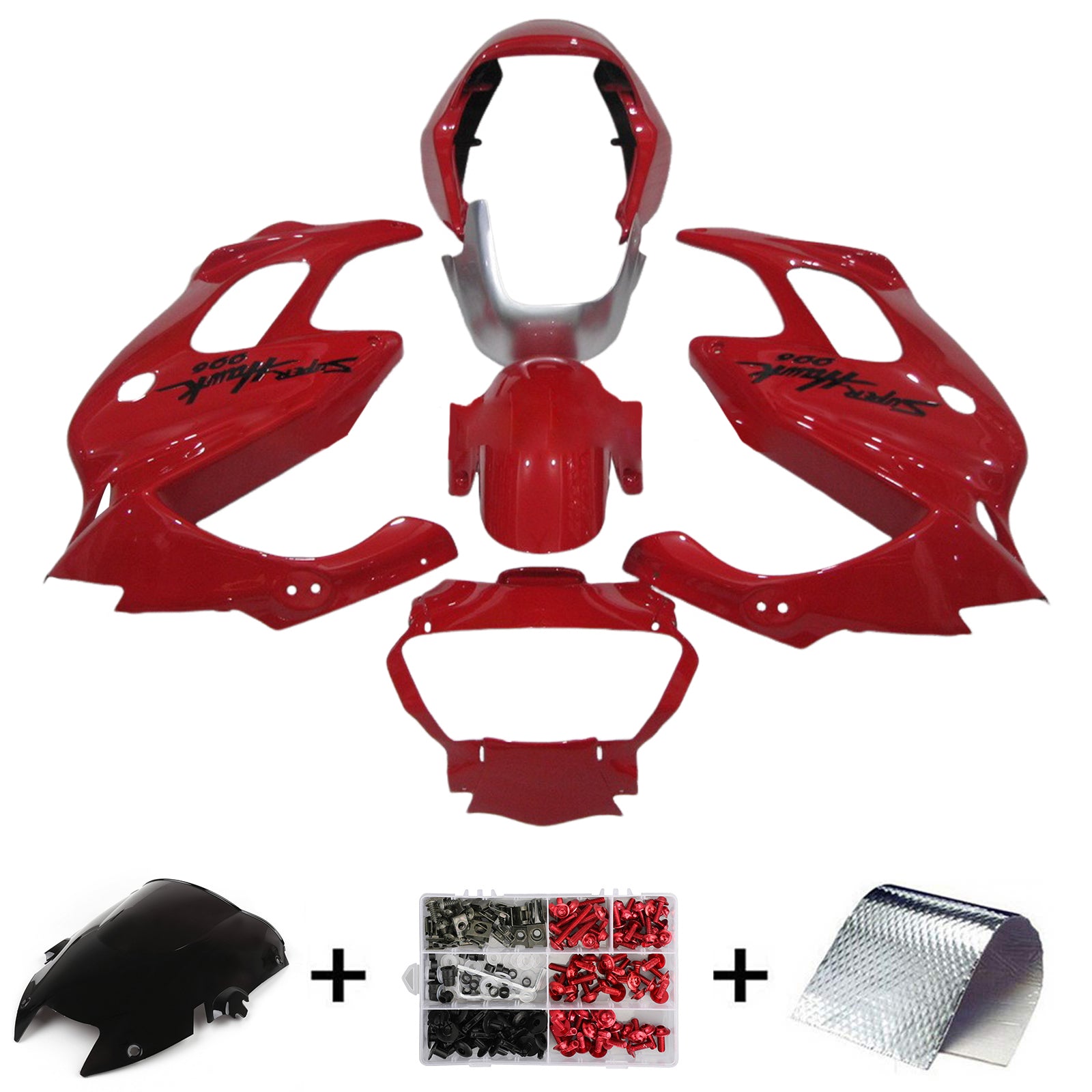 Amotopart 1997-2005 VTR1000F Honda Kit de carenado rojo con logotipo negro