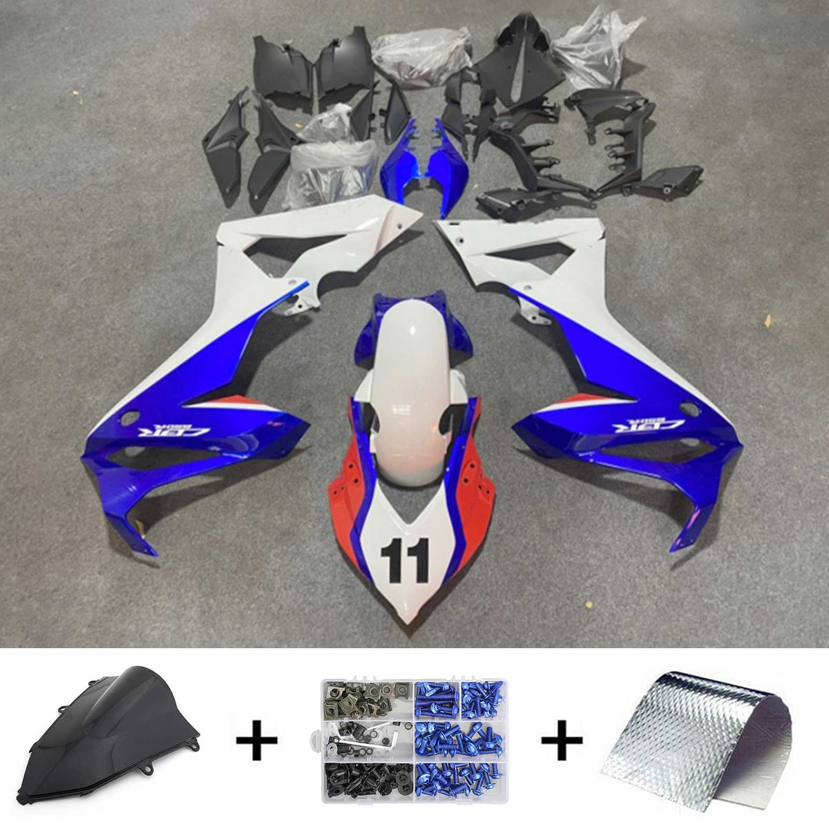 Amotopart 2019-2020 Honda CBR650R Kit de carénage bleu et rouge