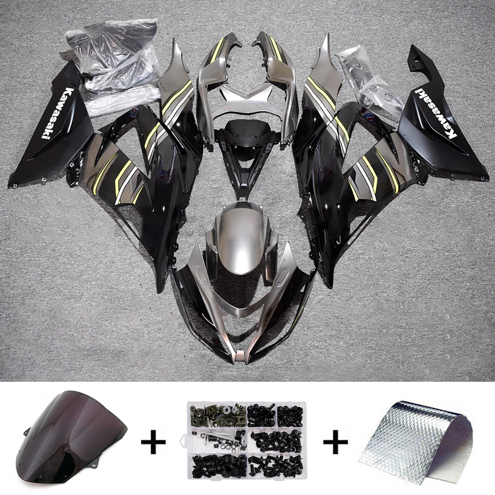 Amotopart 2013-2018 Kawasaki ZX6R 636 Black White Fairing Kit