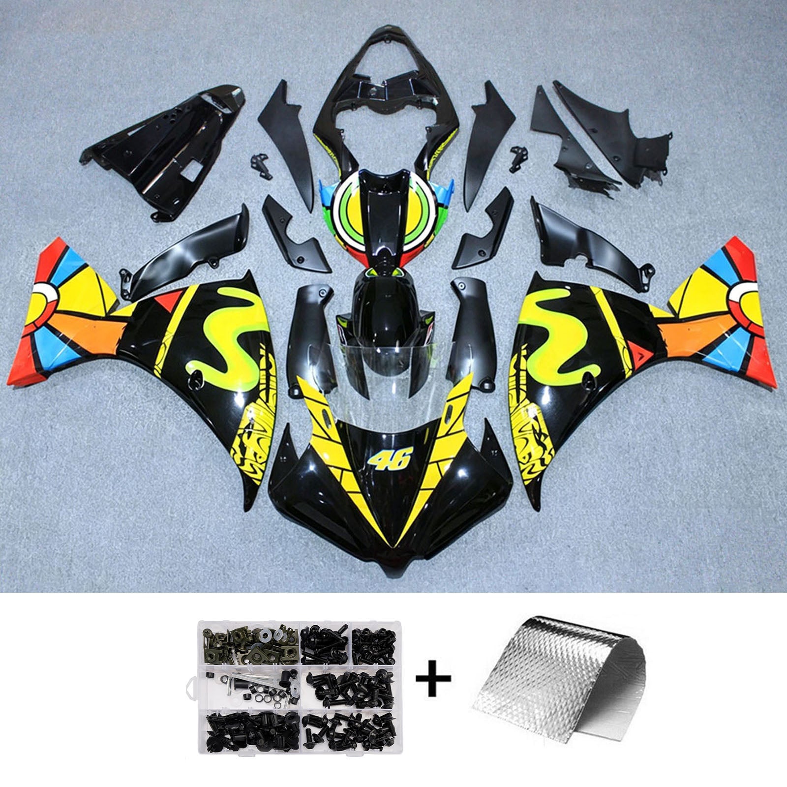 Amotopart 2009-2011 Yamaha YZF-R1 Black/Yellow Fairing Kit