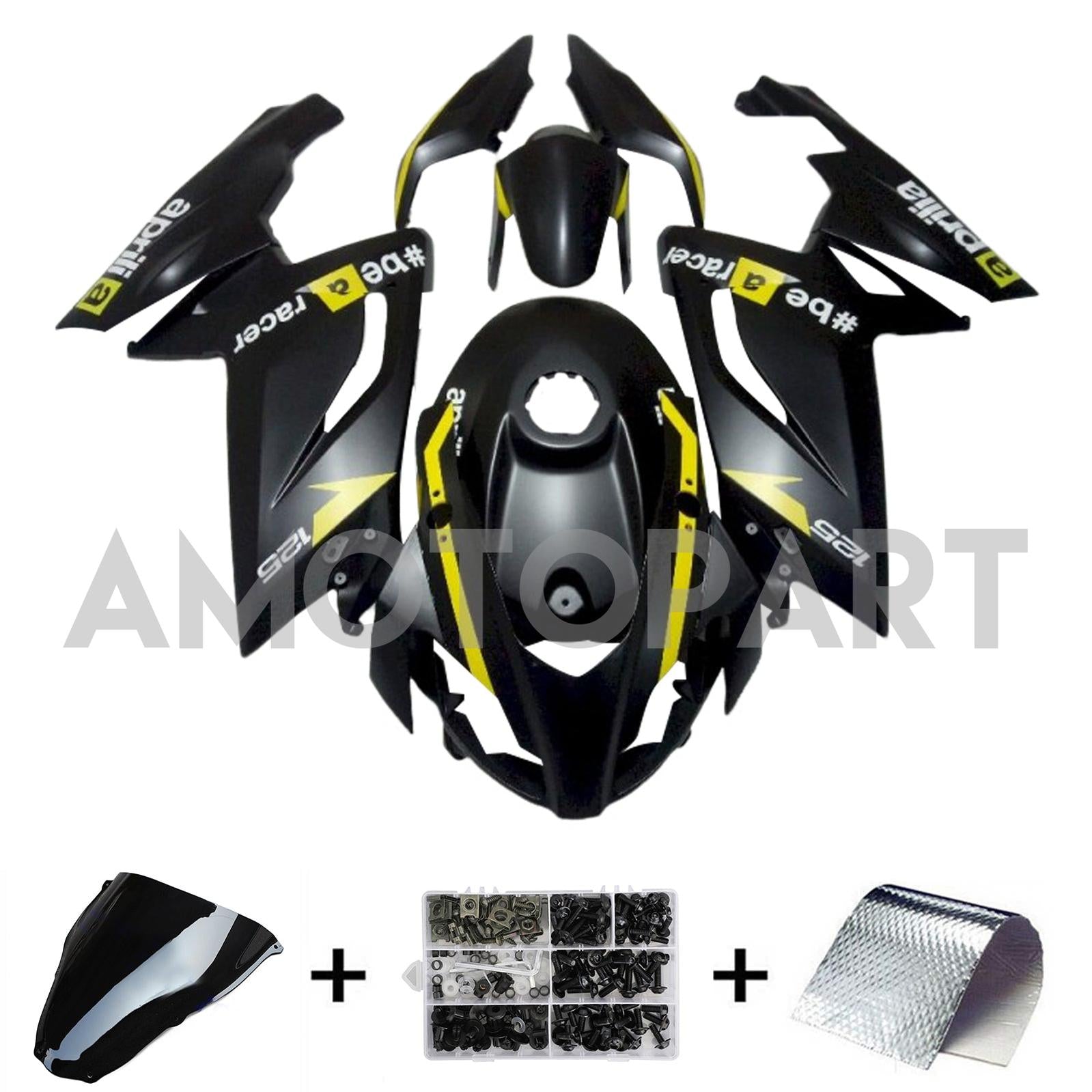 Amotopart 2006-2011 RS125 Aprilia Black&Yellow Fairing Kit