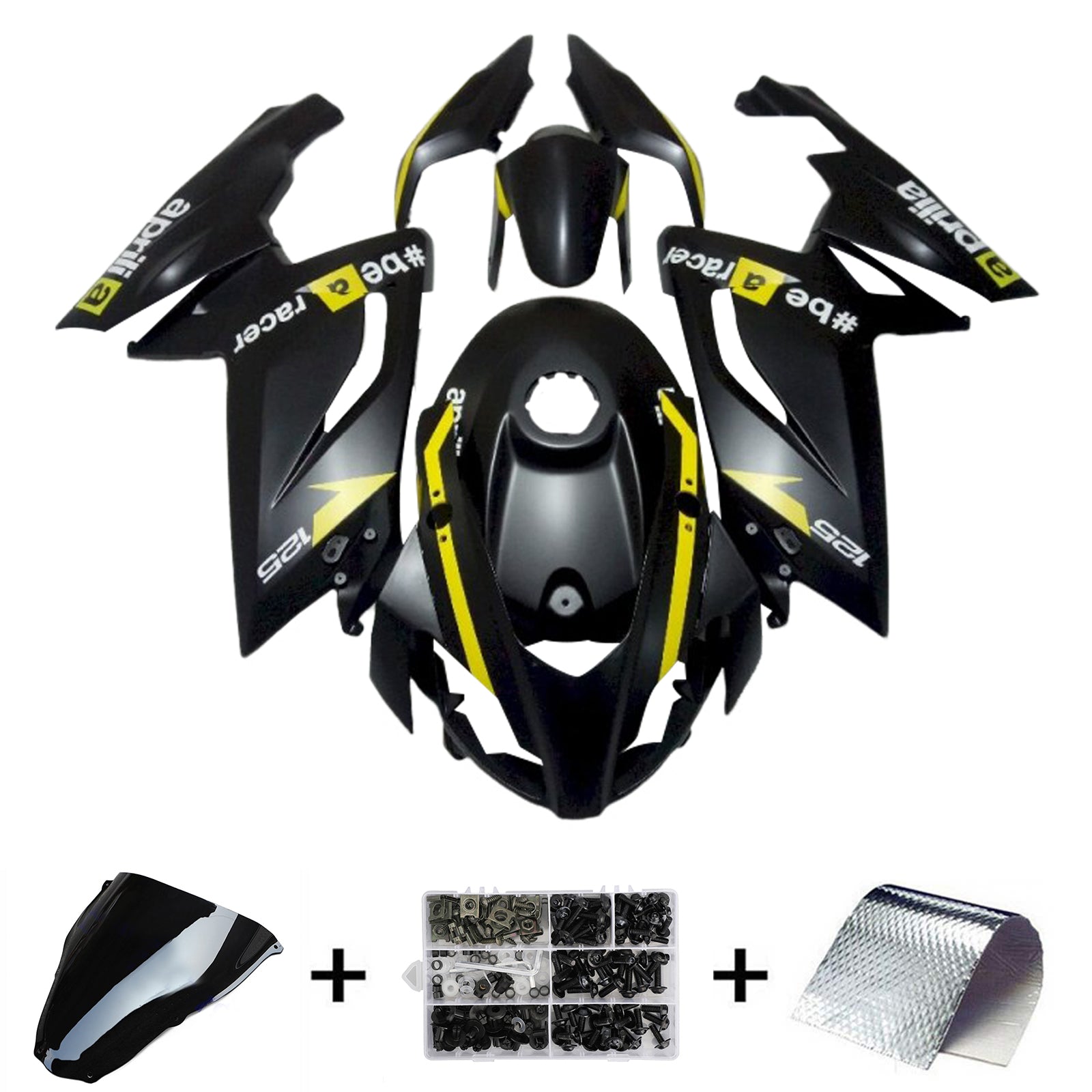 Amotopart 2006-2011 RS125 Aprilia Black&Yellow Fairing Kit