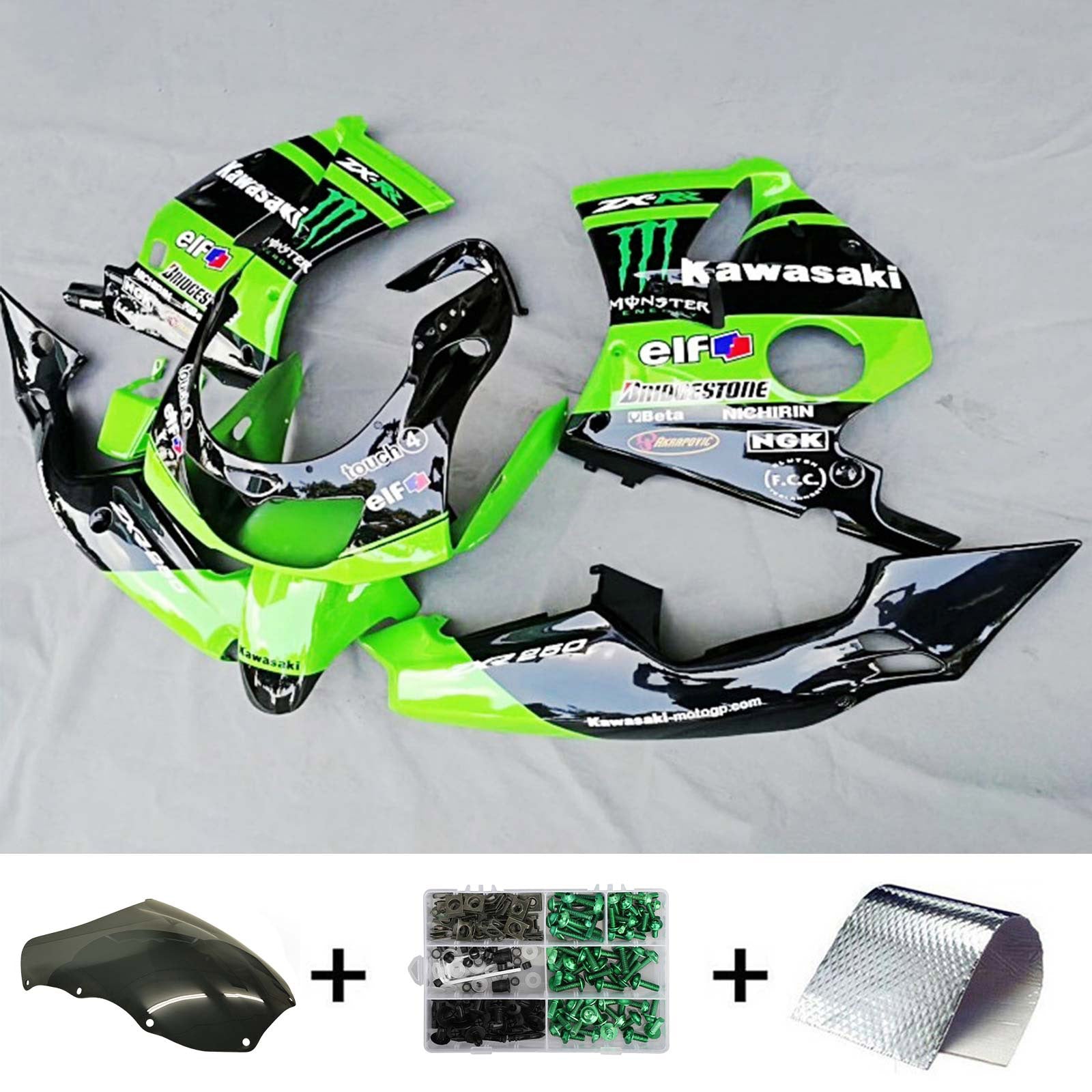 Amotopart 1992-1996 ZXR400 Kawasaki Green&Black Fairing Kit