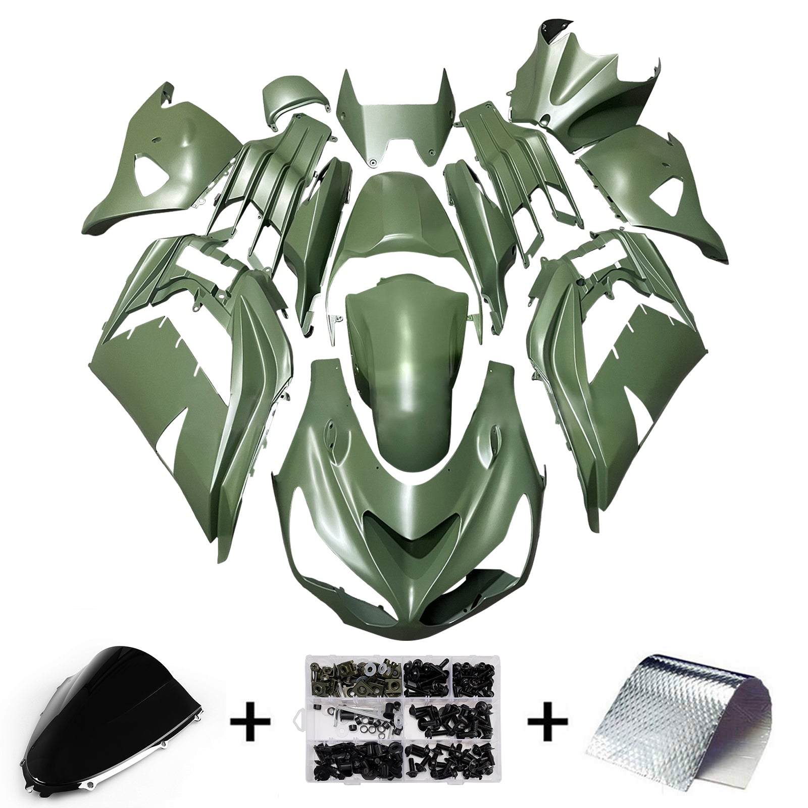 Amotopart 2012-2025 Kawasaki ZX14R ZZR1400 Olive Green Fairing Kit