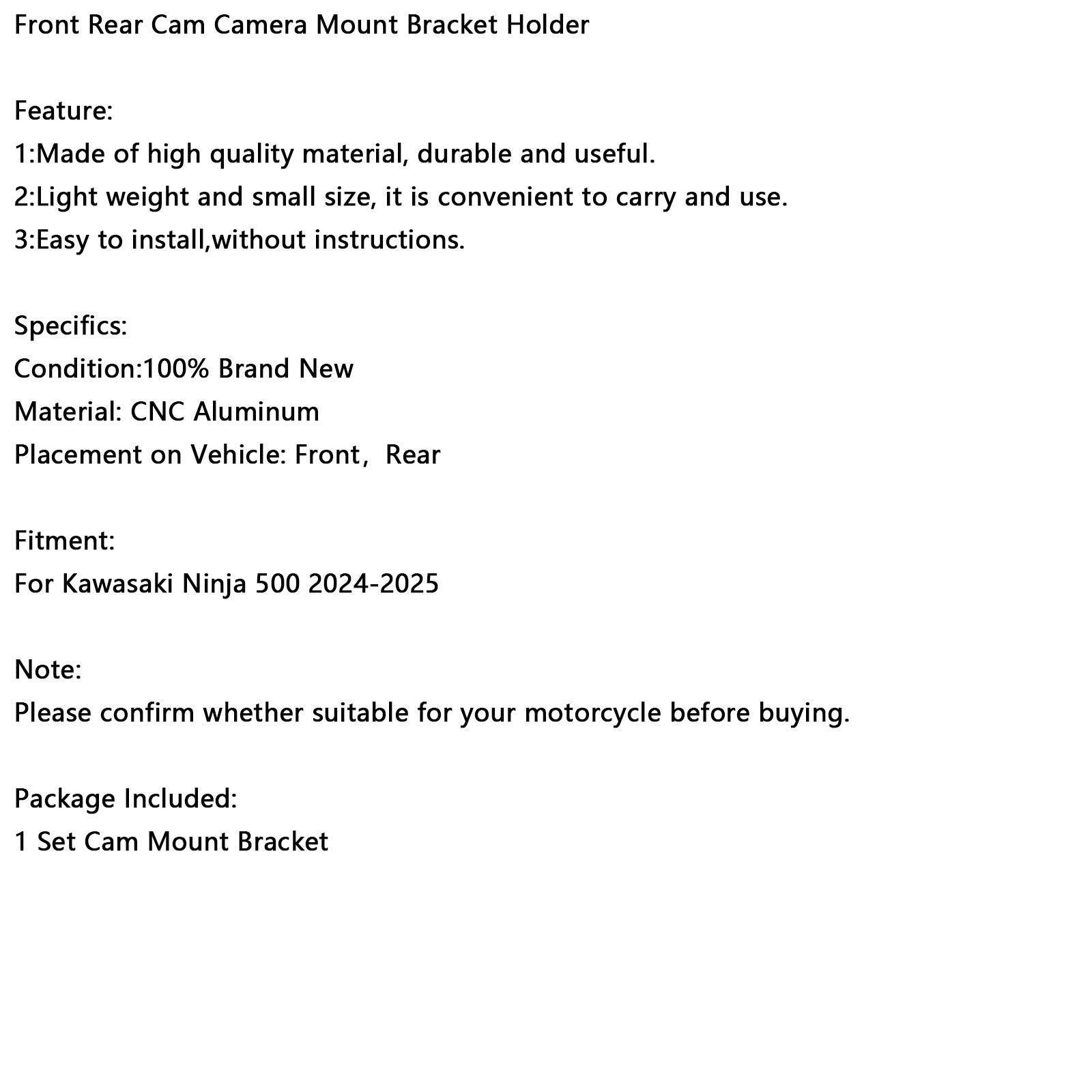 2024-2025 Kawasaki Ninja 500 vorne hinten Cam Kamera Halterung Halter