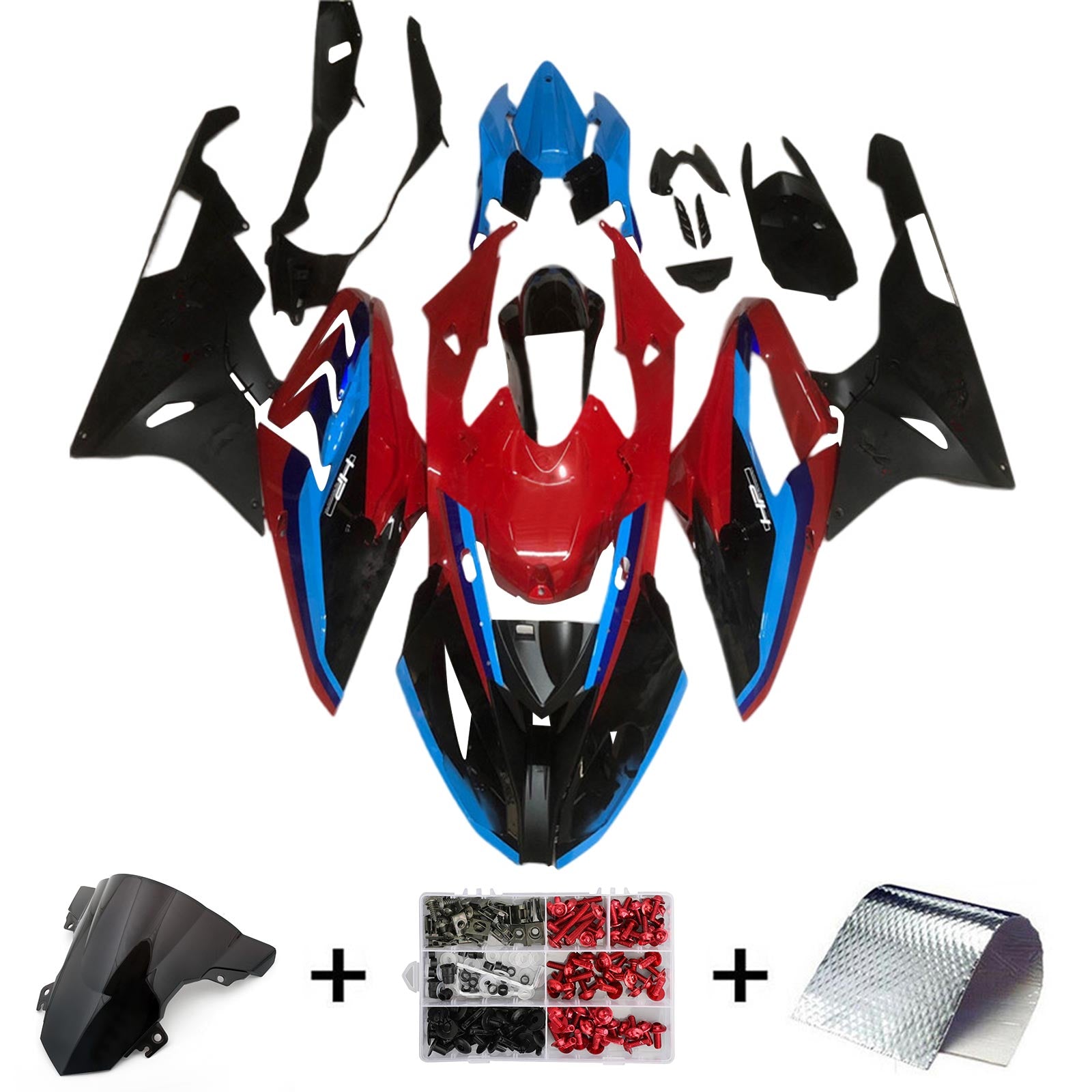 Kit de carénage Amotopart BMW S1000RR 2017-2018 bleu et rouge Style1