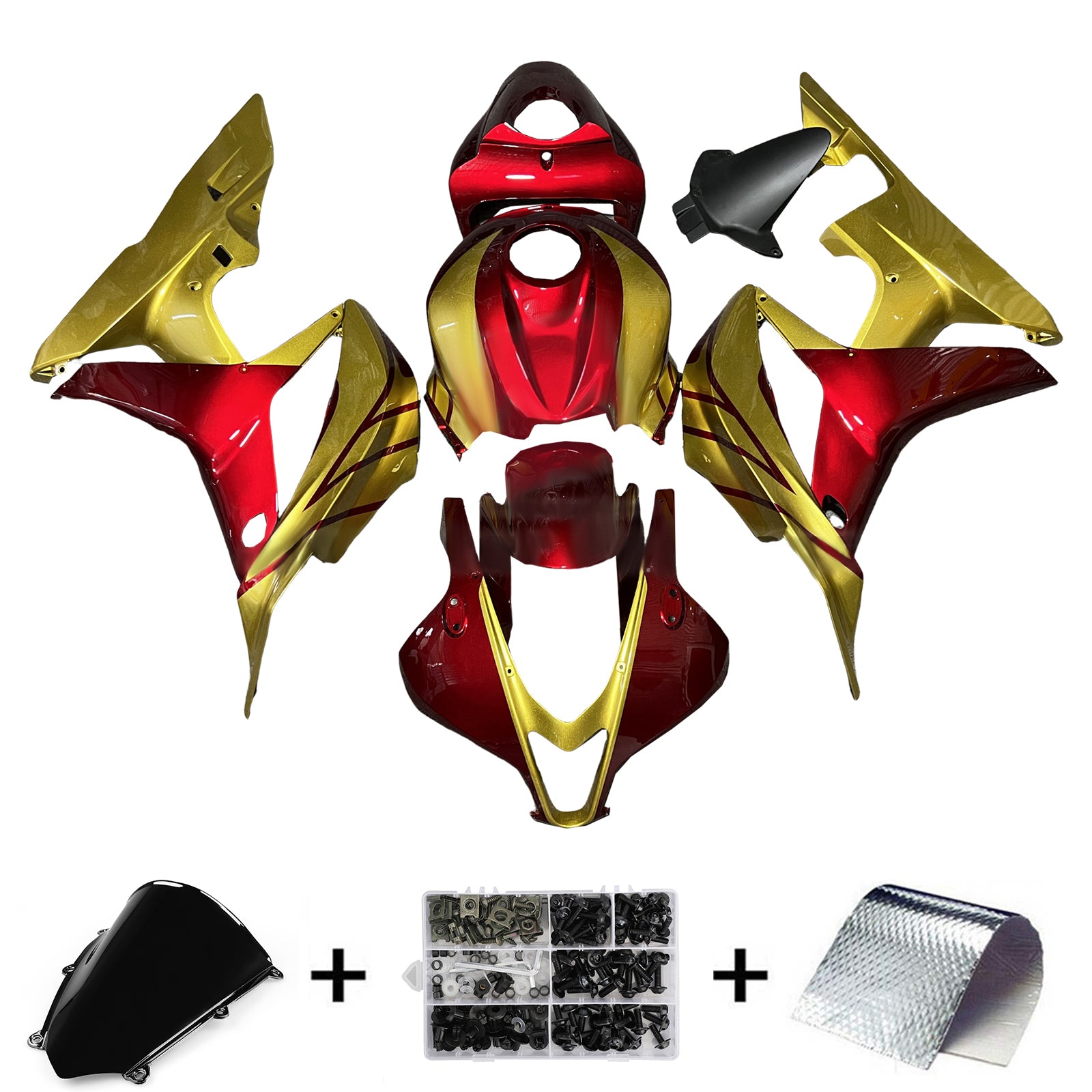 Amotopart 2007-2008 Honda CBR600RR Kit de carénage en or rouge