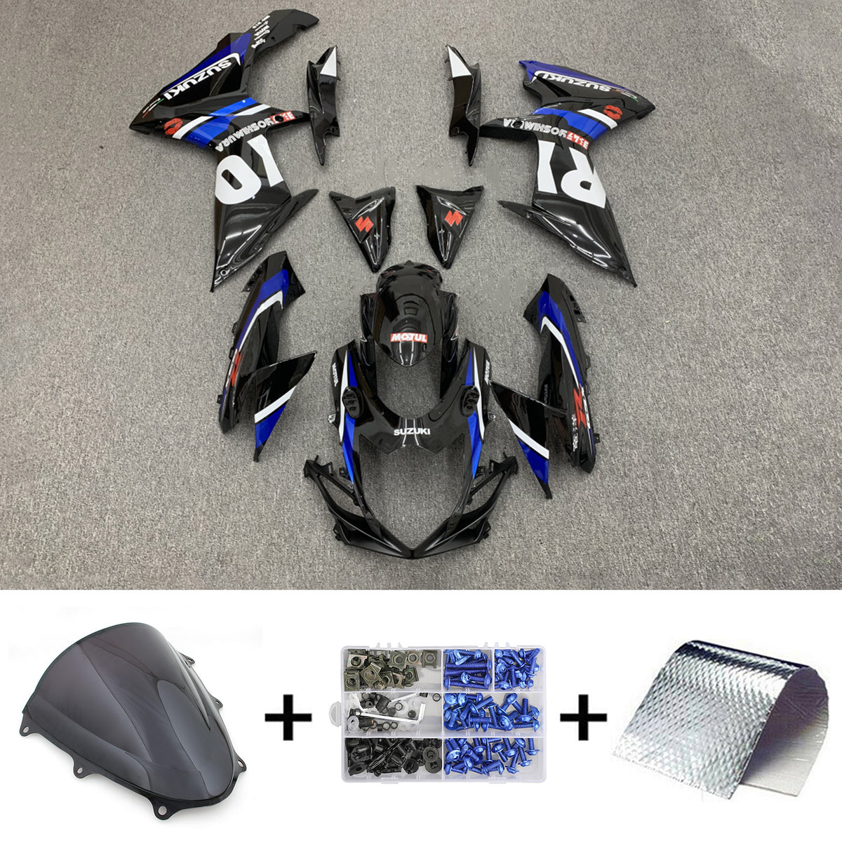 Amotopart 2011-2024 GSXR 600/750 Suzuki Black with Blue Accents Style1 Fairing Kit