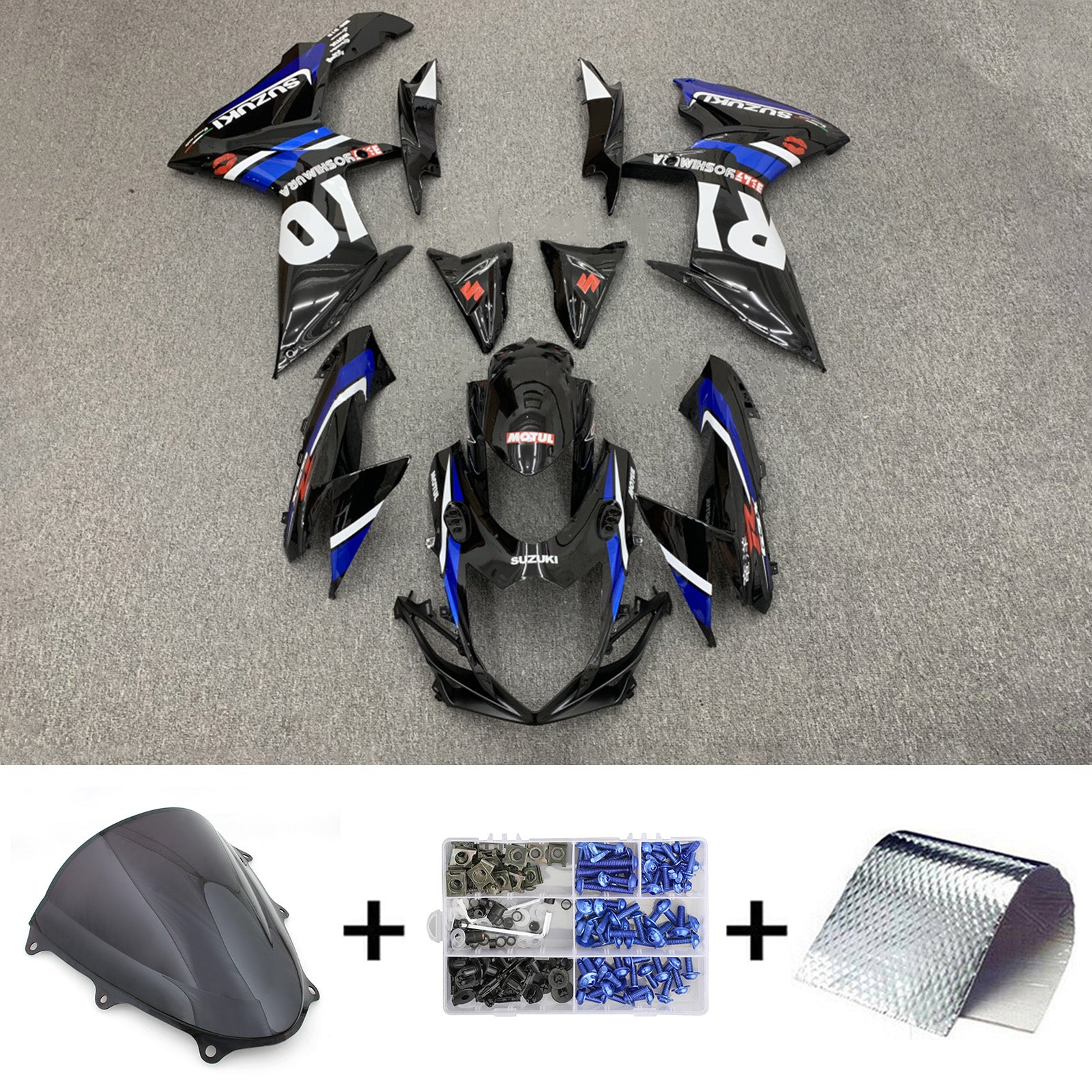 Amotopart 2011-2024 GSXR 600/750 Suzuki Nero con accenti blu Style1 Kit carenatura