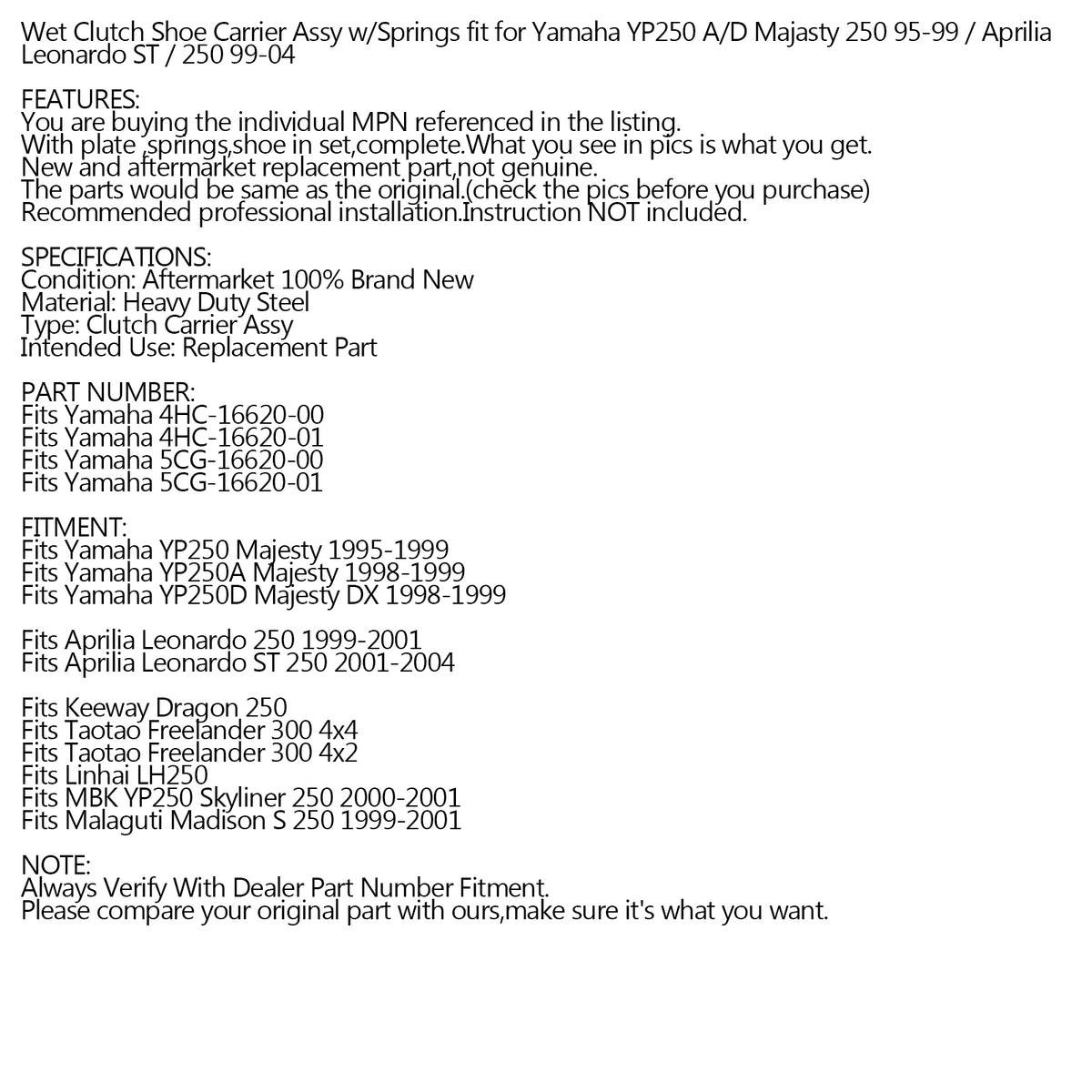 95–99 Yamaha YP250 YP 250 A/D Majesty Nasskupplungsbackenträger mit Federn