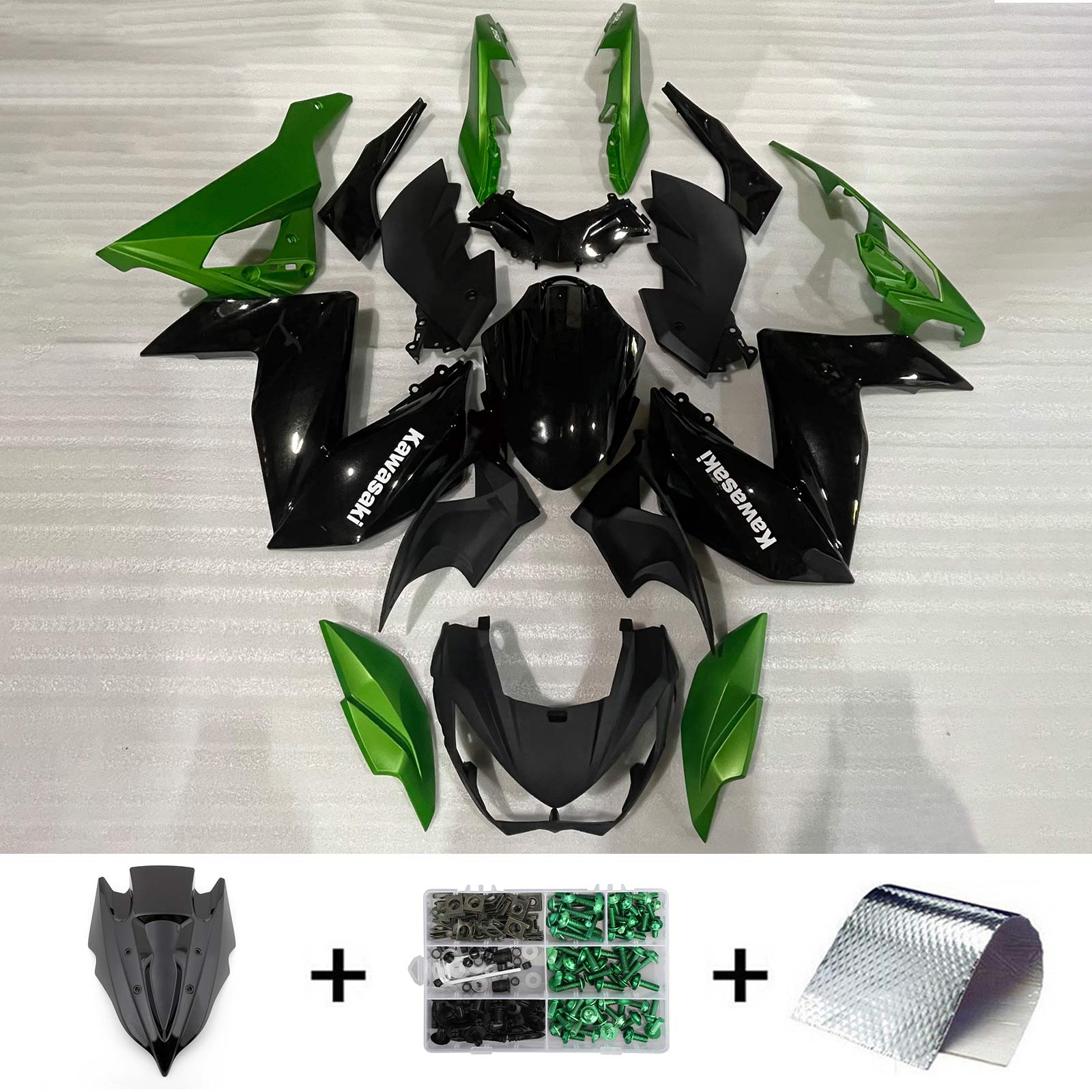 Amotopart 2015-2016 Z250 Z300 Kawasaki Kit de carenado verde y negro Style3