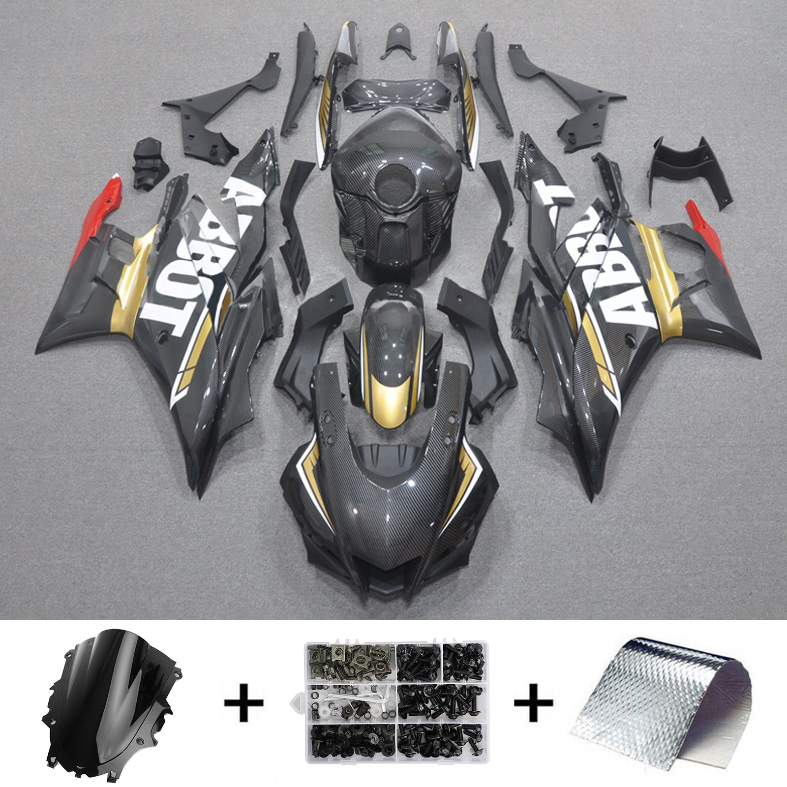 Amotopart 2022-2024 Yamaha YZF-R3 &amp; R25 Verkleidungssatz aus Karbonfaser, Schwarz, Gold, Weiß, Rot