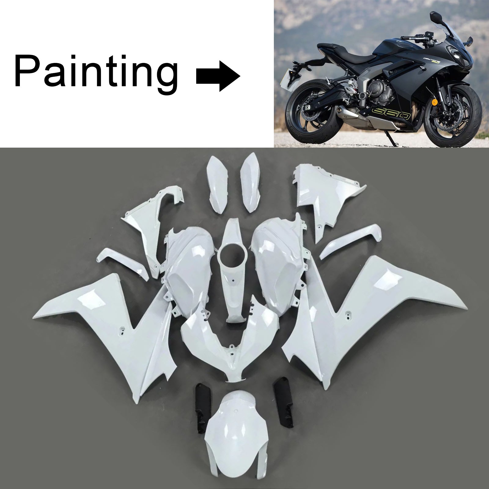 Kit de carénage Amotopart 2024-2025 Triumph Daytona 660 noir mat