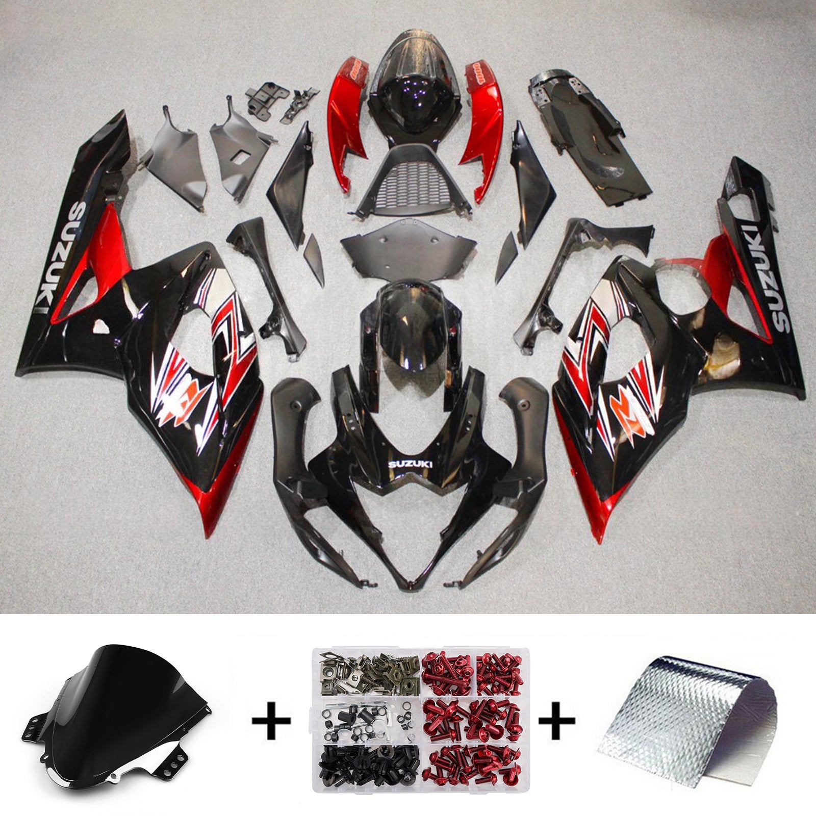 Amotopart 2005-2006 Suzuki GSXR1000 Black Red Fairing Kit