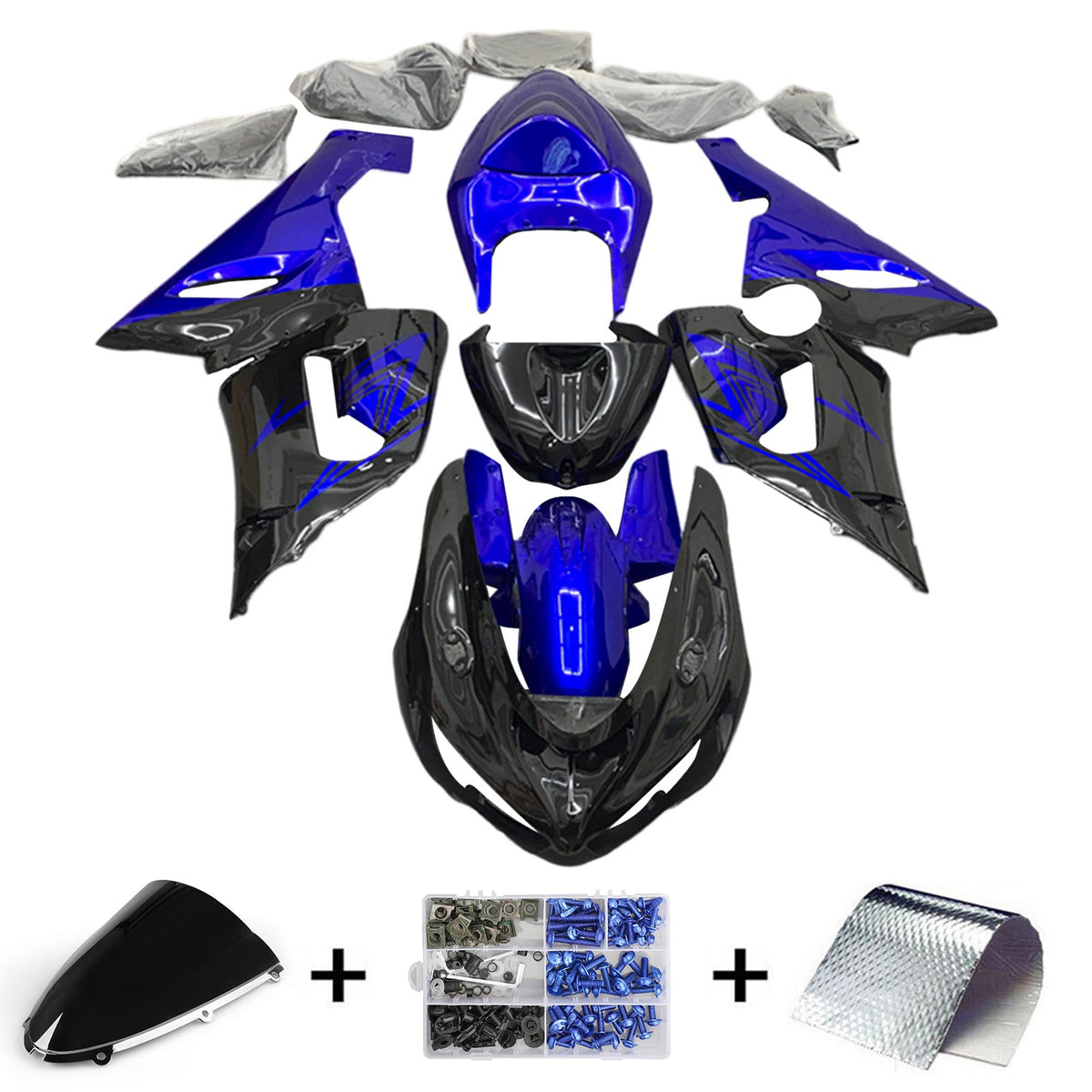 Amotopart 2005-2006 Kawasaki ZX6R 636 Kit de carénage noir et bleu