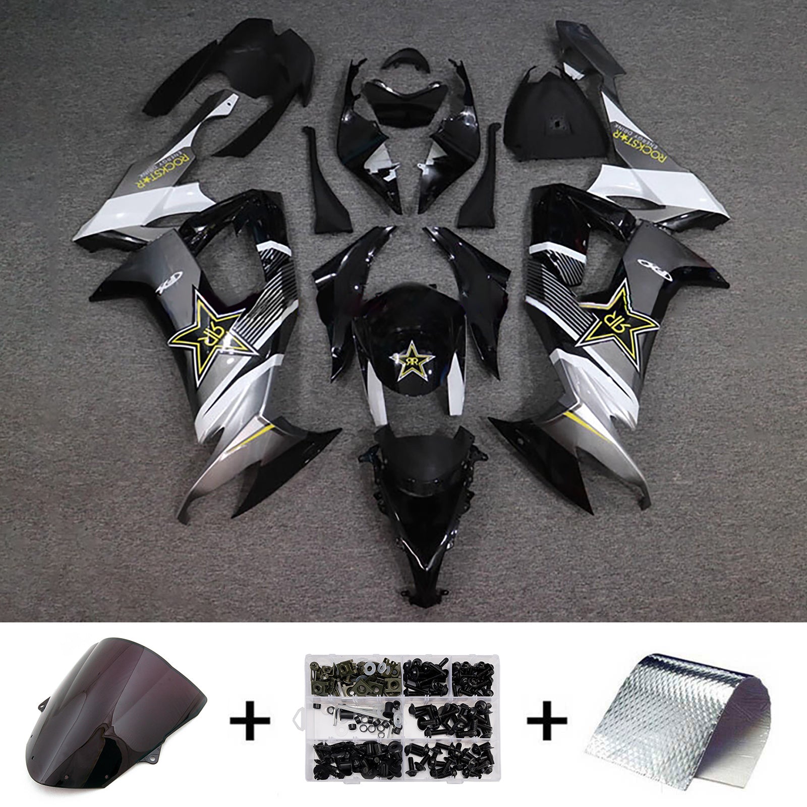 Amotopart 2008-2010 Kawasaki ZX10R Black White Grey Fairing Kit