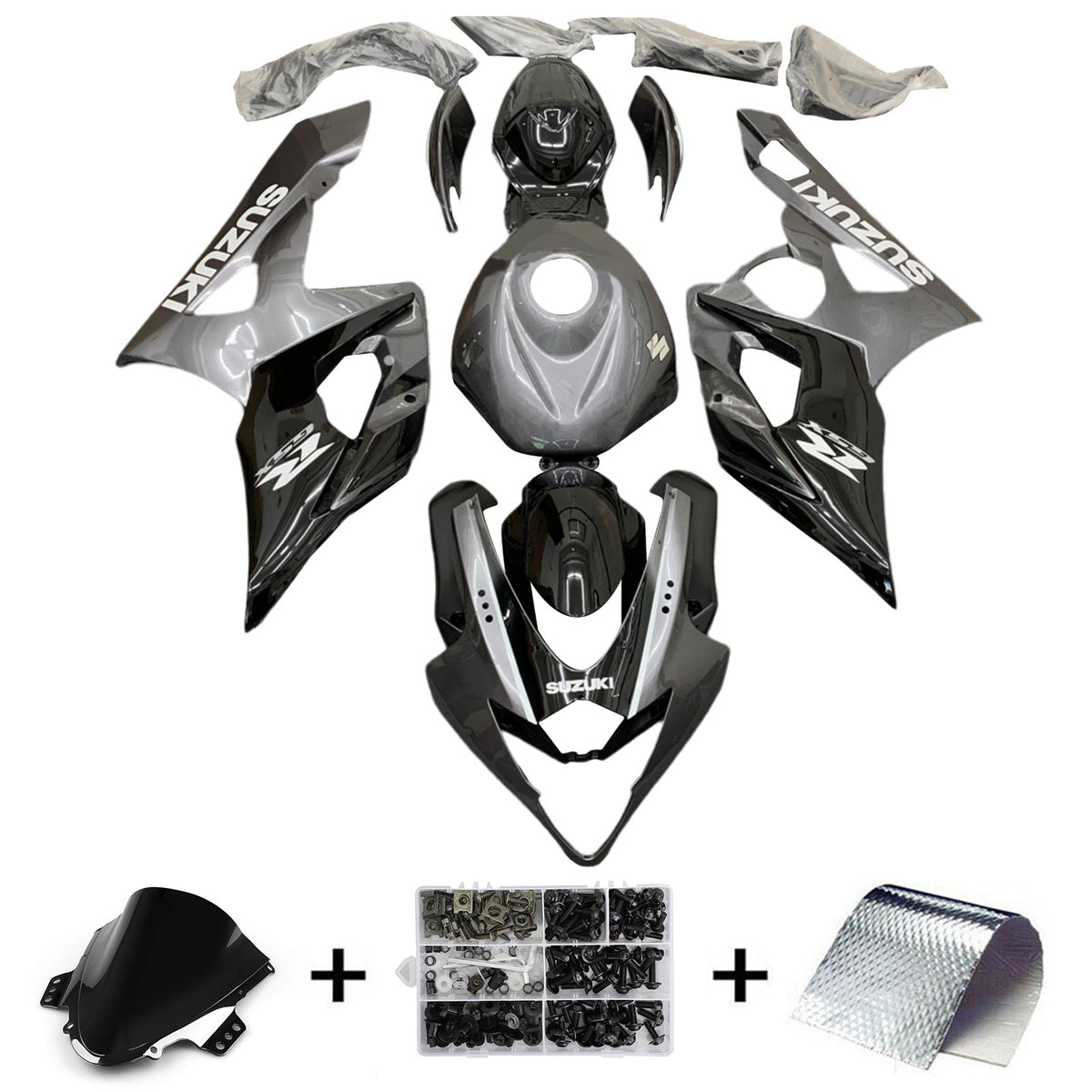 Amotopart 2005-2006 Suzuki GSXR1000 K5 Kit de carenado negro y gris Style2